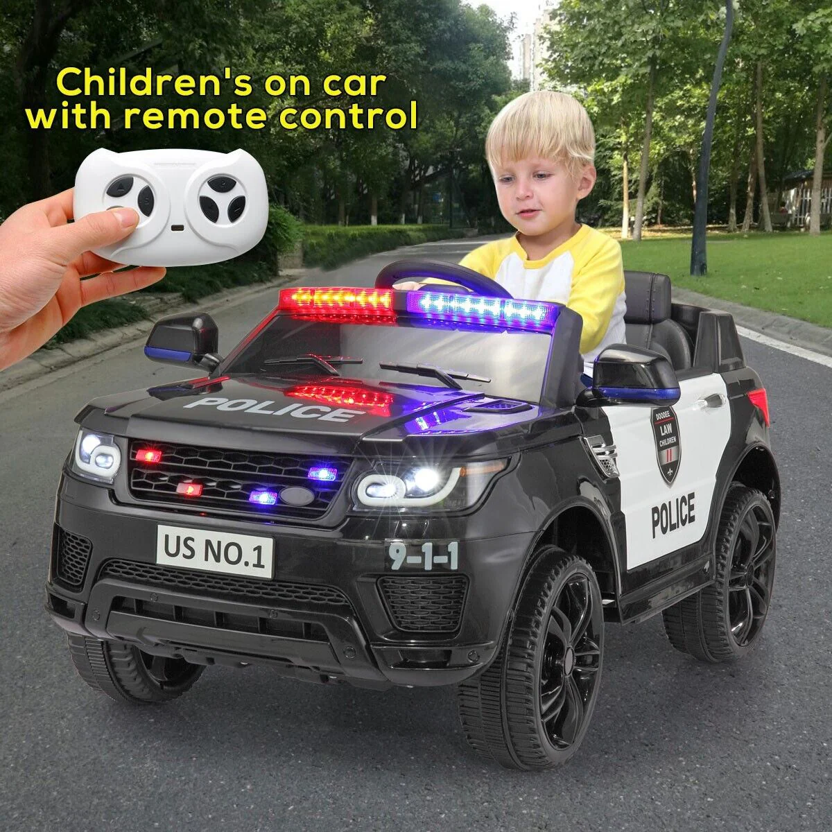 TOBBI 12V Electric Kids Police Car with Remote Control and Real Megaphone - Image 12