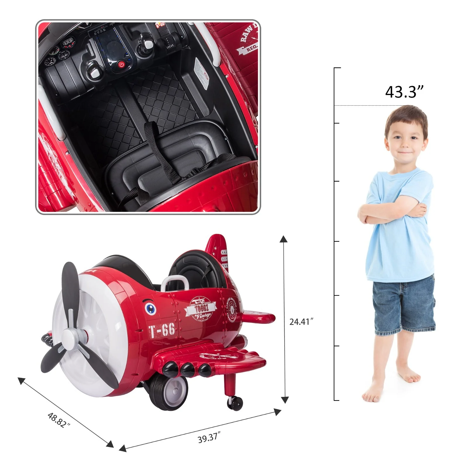 12V Electric Kids Ride-On Airplane Car with Joystick Control for Ages 3-6 - Image 3
