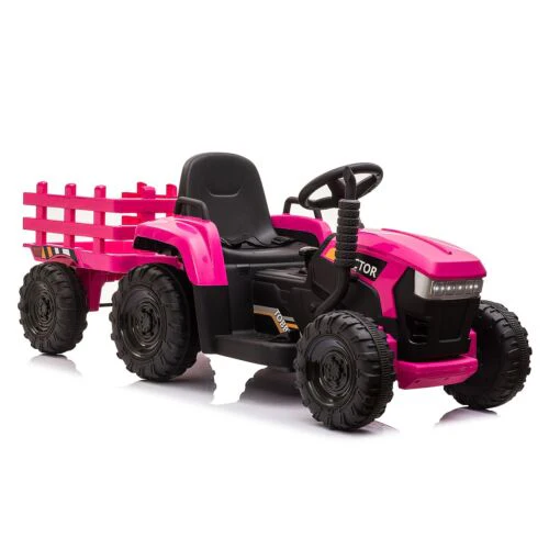 TOBBI 12V Electric Kids Tractor with Trailer and Dual Motors