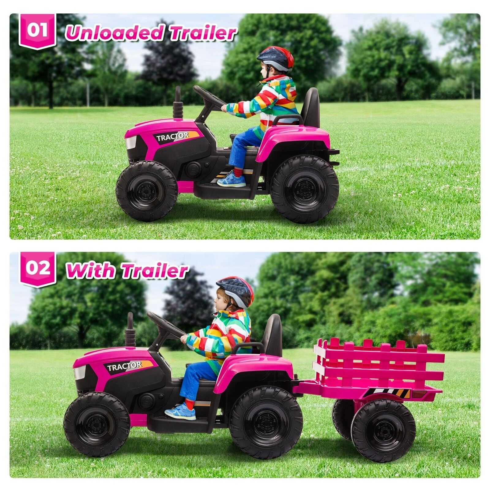 TOBBI 12V Electric Kids Tractor with Trailer - Battery Powered Ride-On Toy for Children - Image 12