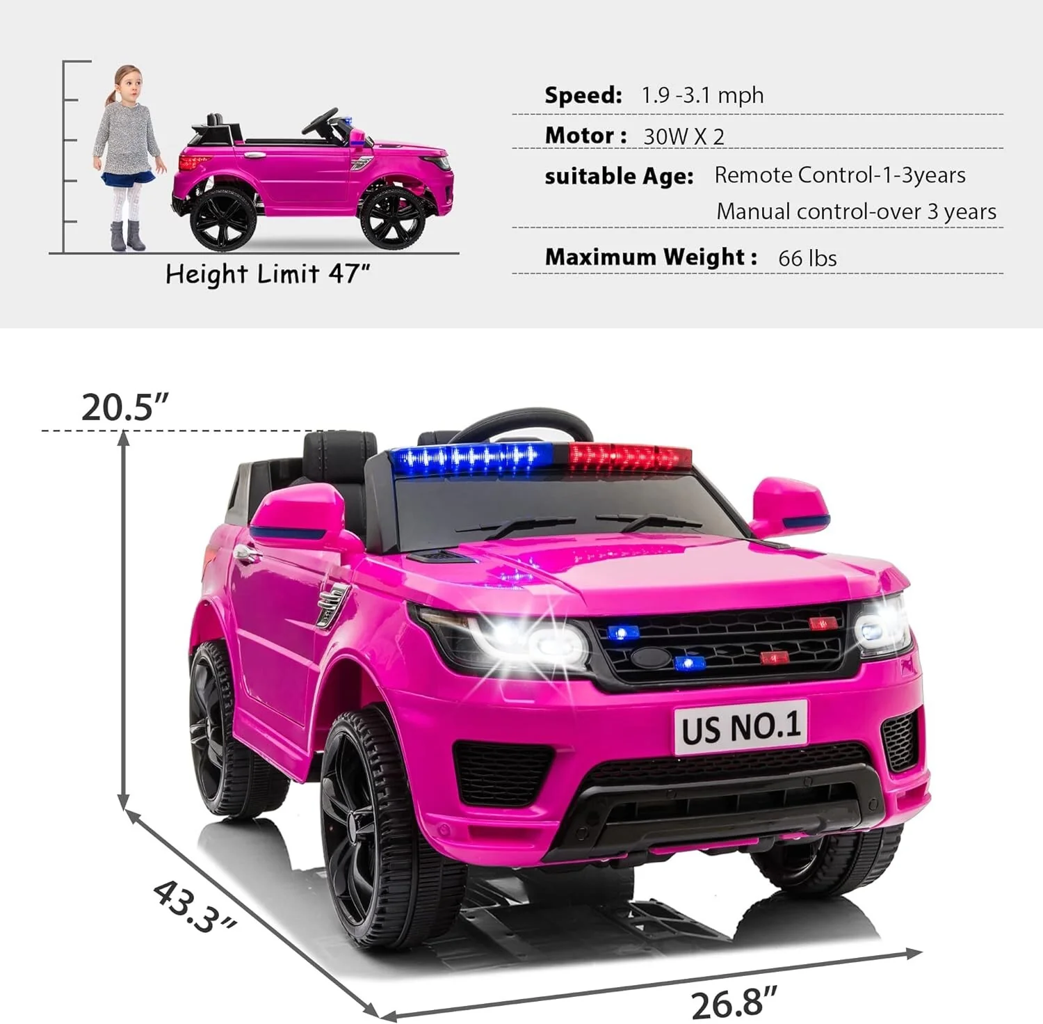 12V Battery-Powered Electric Police SUV Toy Car with Remote Control - Image 3