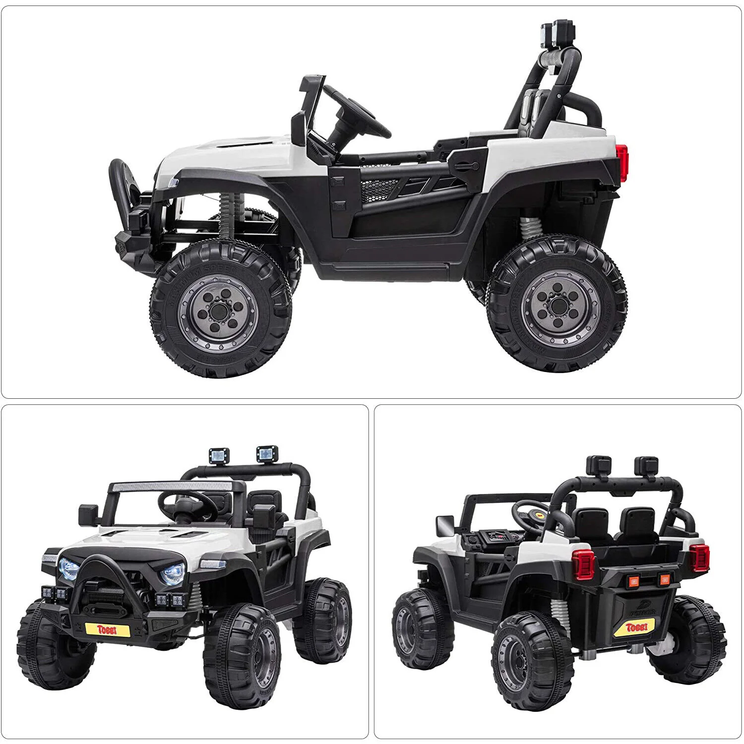 TOBBI 12V Electric Remote Control Kids Ride-On Truck in White - Image 3