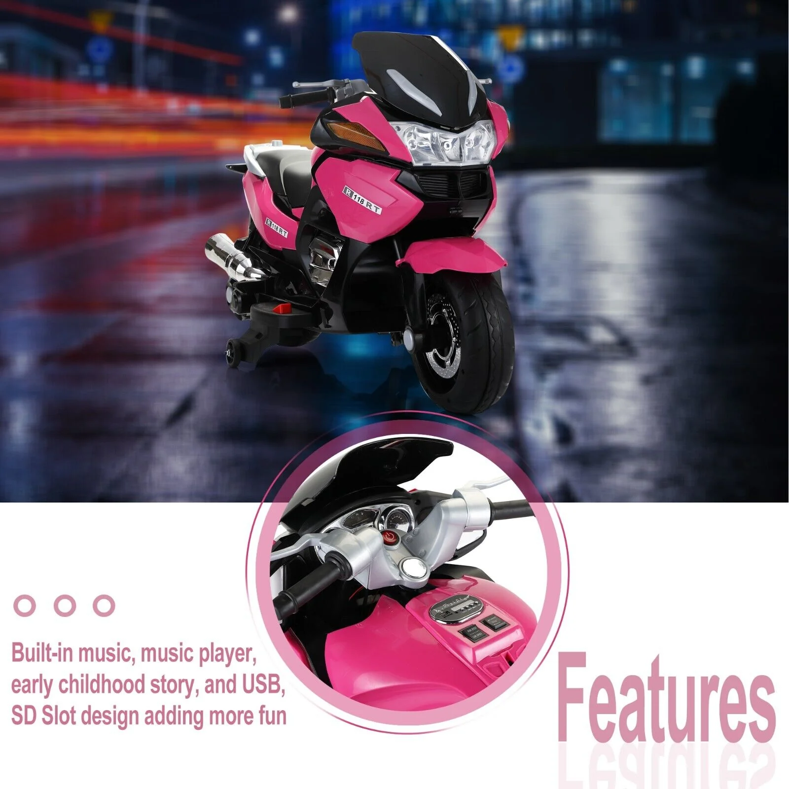 TOBBI 12V Electric Ride-On Motorcycle for Kids with Training Wheels - Image 10