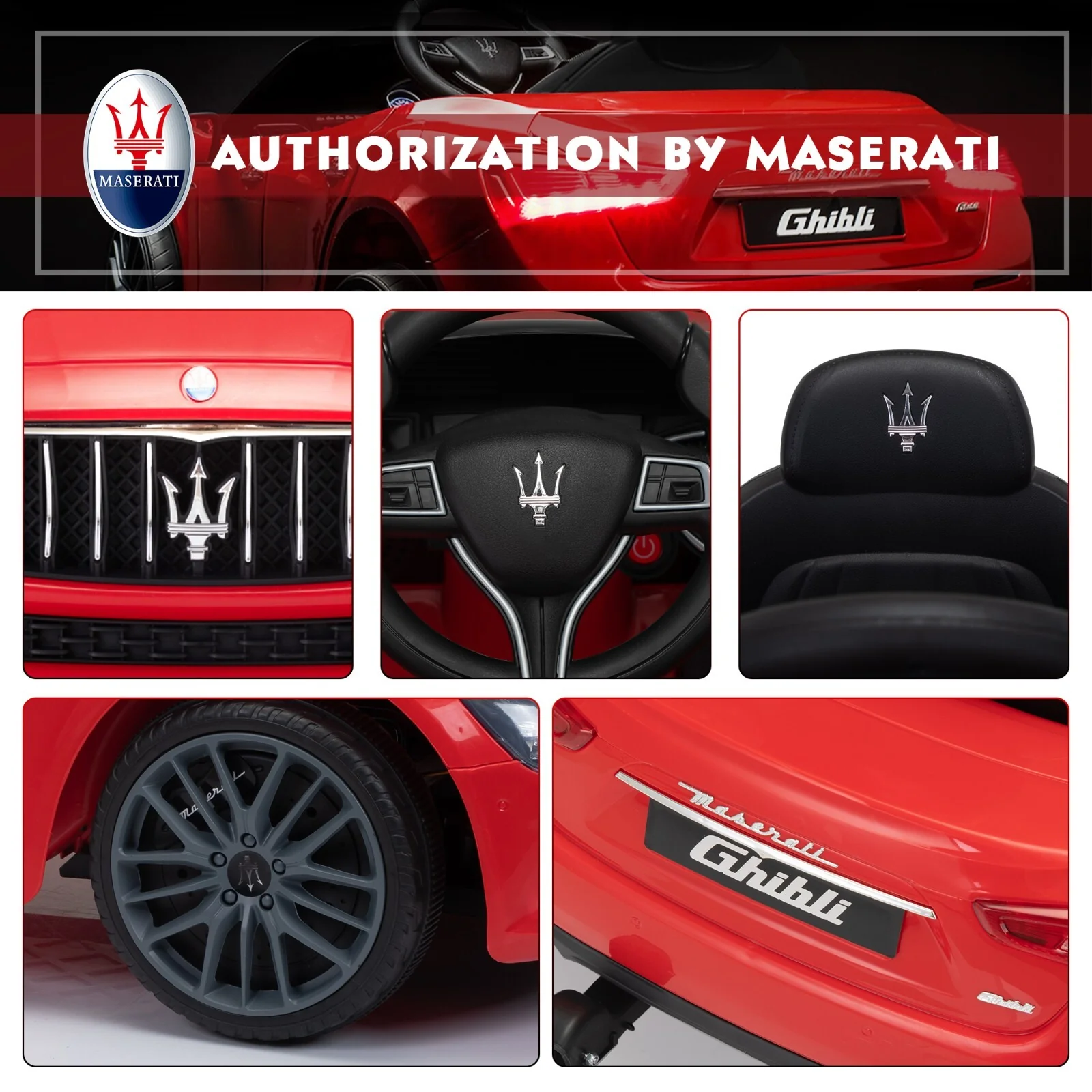 12V Licensed Maserati Ghibli Electric Ride-On Car Toy for Kids Boys and Girls - Image 5