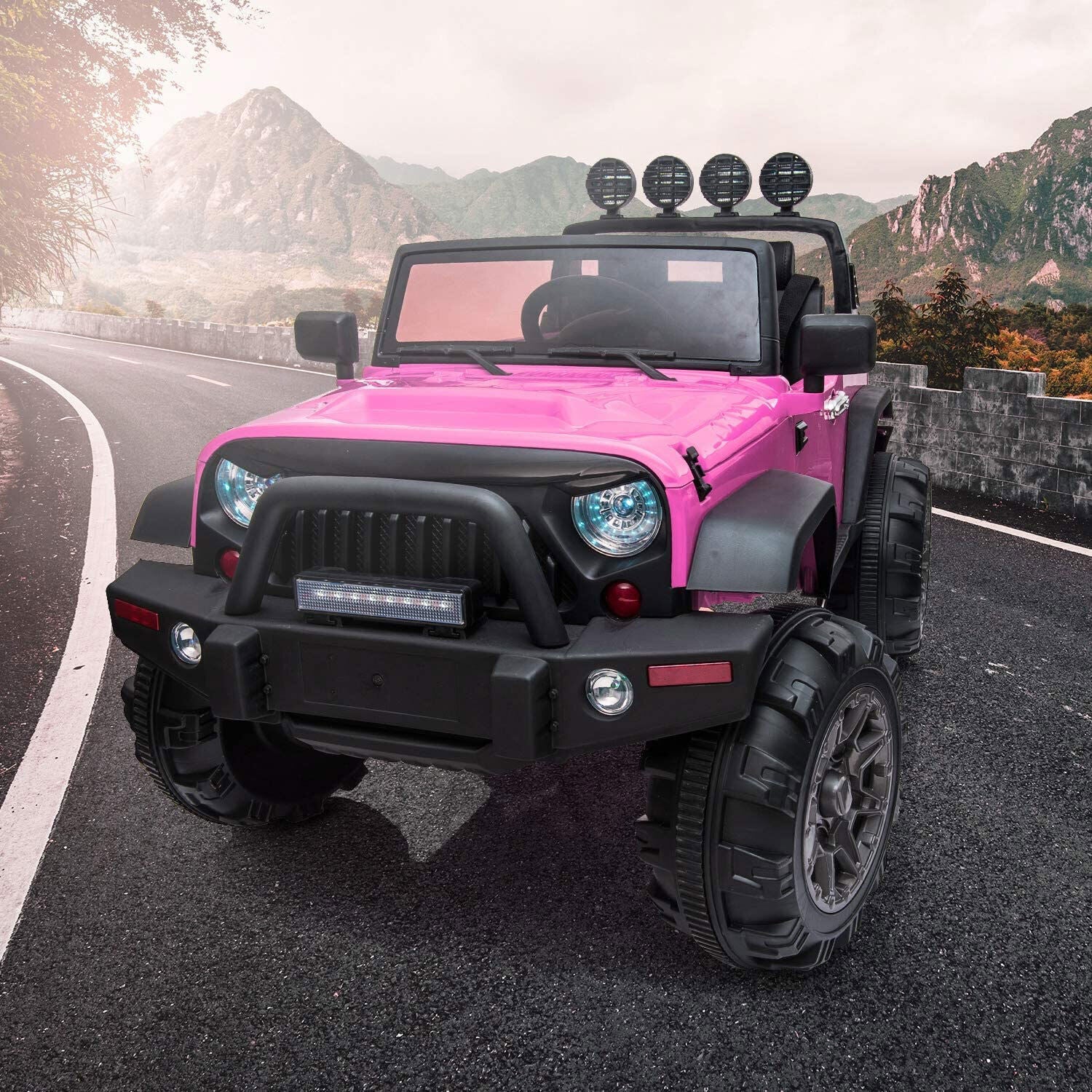 TOBBI 12V Kids Electric 2 Speed Jeep Wrangler Ride On Toy - Pink - Image 4