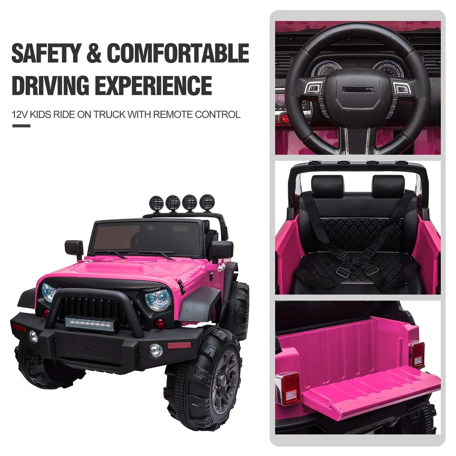 TOBBI 12V Kids Electric 2 Speed Jeep Wrangler Ride On Toy - Pink - Image 5