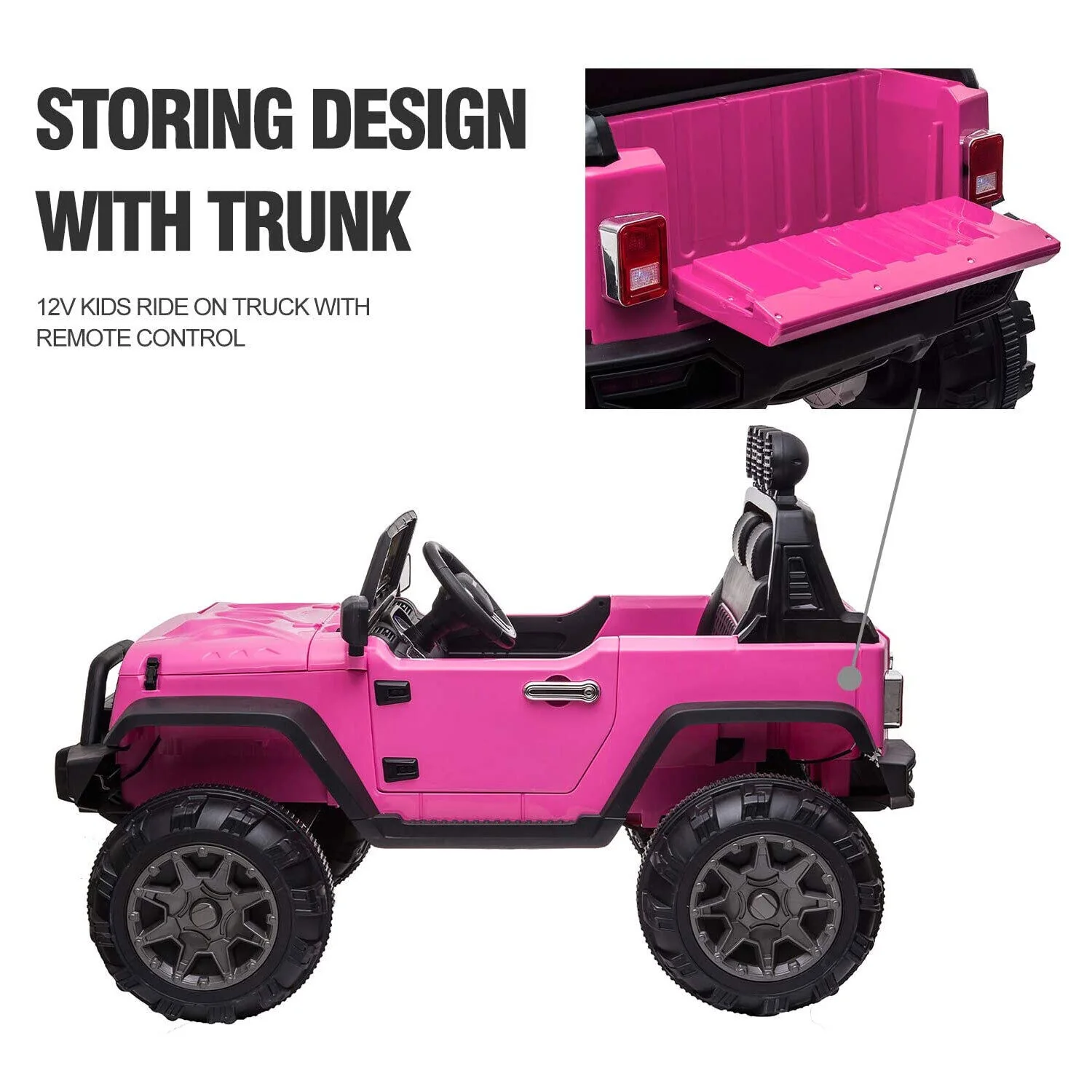 TOBBI 12V Kids Electric 2 Speed Jeep Wrangler Ride On Toy - Pink - Image 6