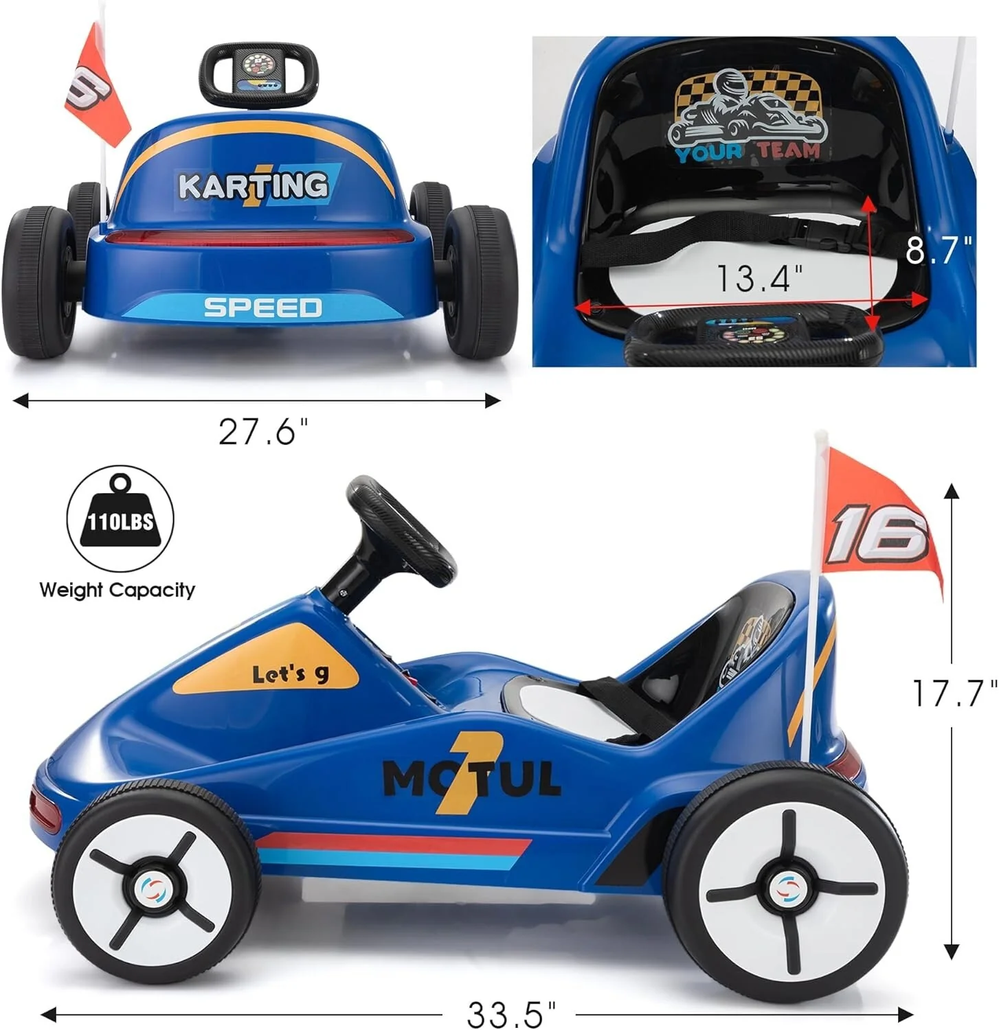 12V Kids Electric Ride-On Go Kart Toy Car with Remote Control for Ages 3-8 Years - Image 6