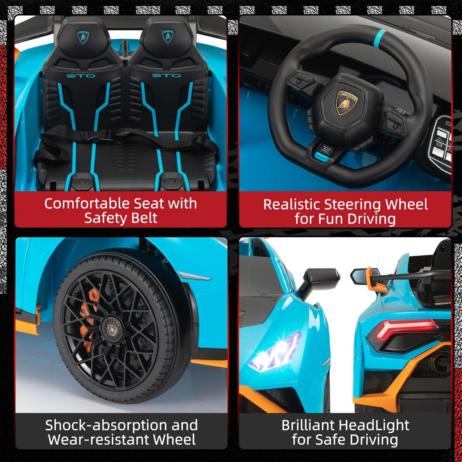 TOBBI 12V Kids Electric Lamborghini STO Sports Car with Remote Control - Image 4