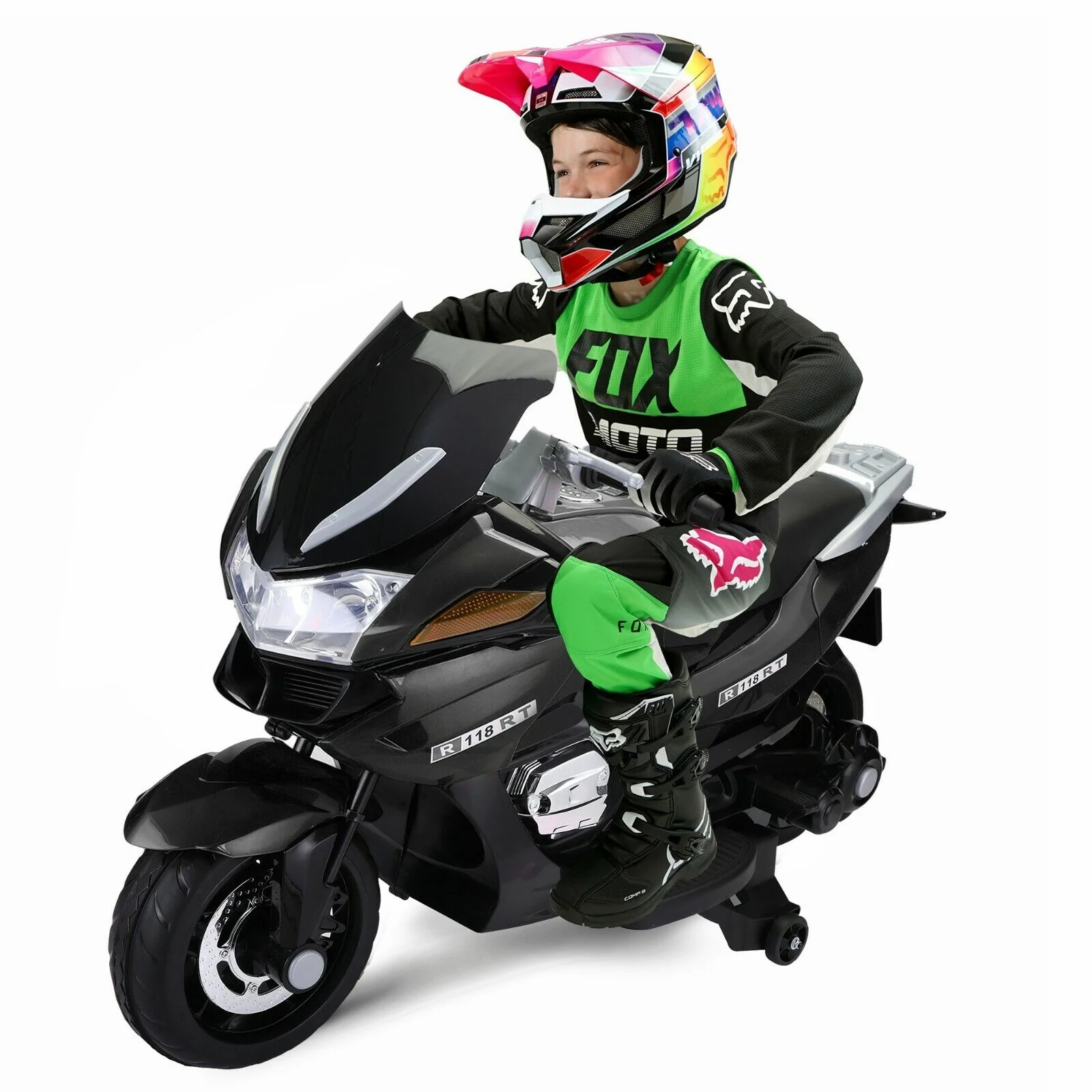 TOBBI 12V Kids Electric Motorcycle with Training Wheels - Dirt Bike Motorbike for Young Riders - Image 3