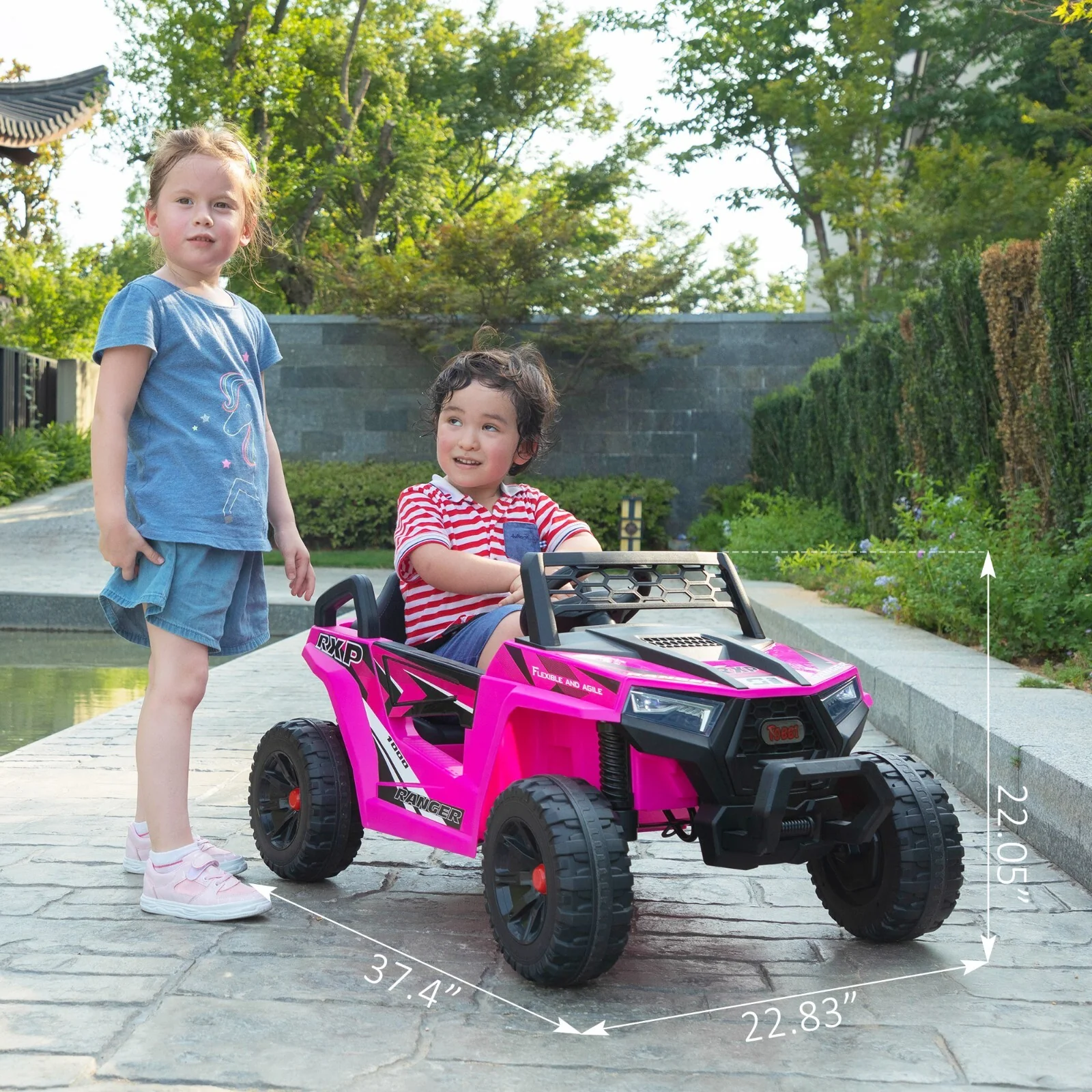 12V Kids Electric 2WD Off-Road UTV Ride-On Truck with Music in Rose Red - Image 11