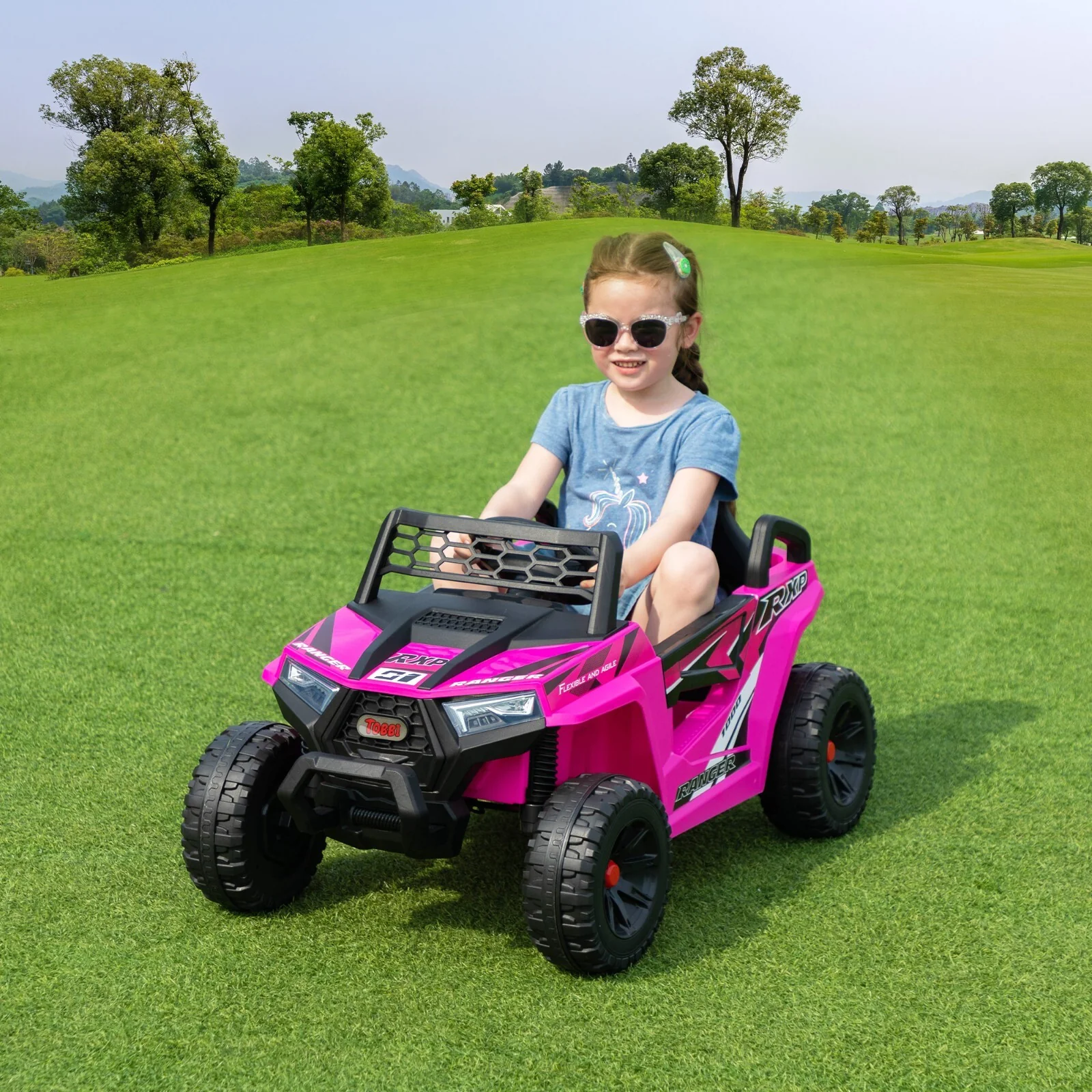 12V Kids Electric 2WD Off-Road UTV Ride-On Truck with Music in Rose Red - Image 12