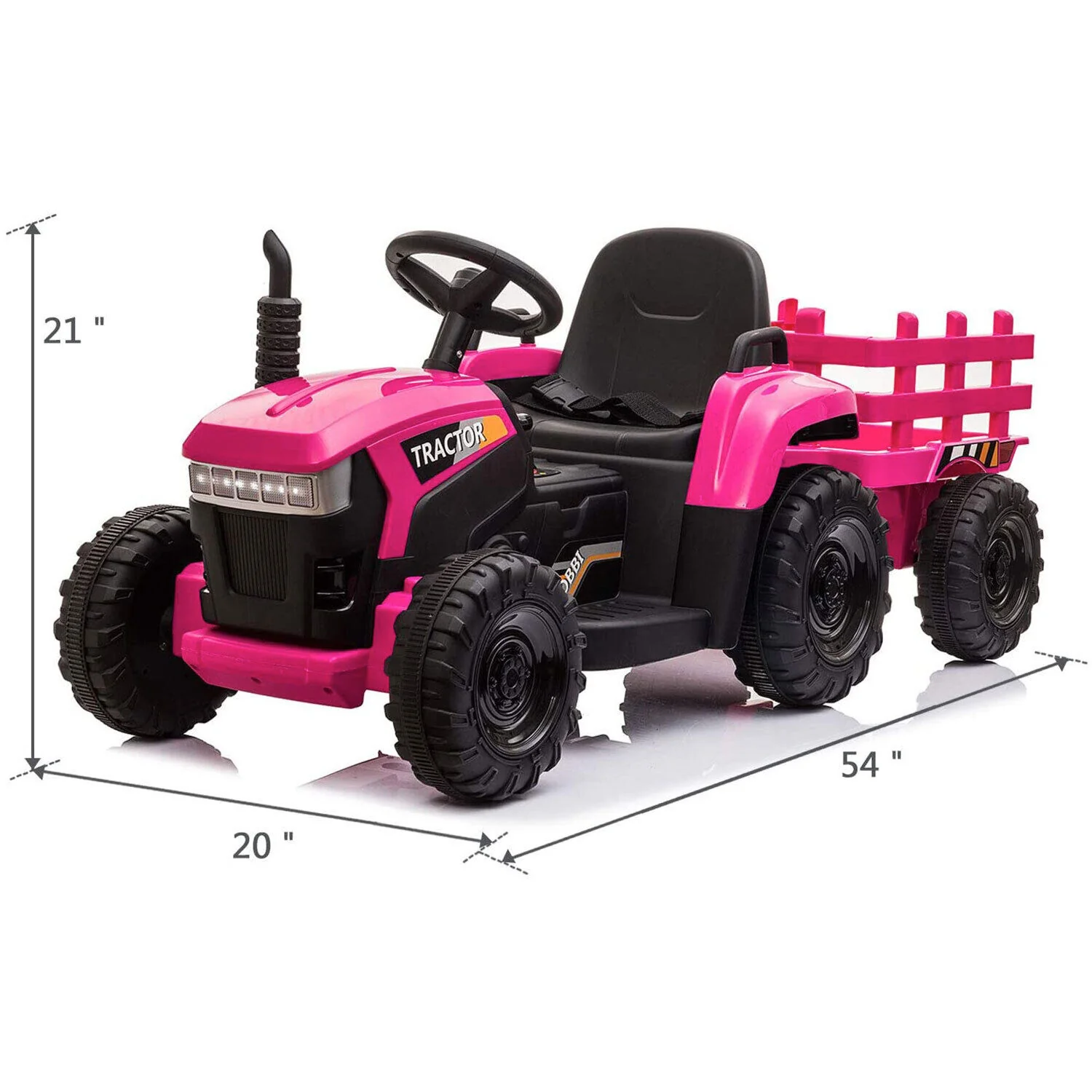TOBBI 12V Kids Electric Ride On Tractor with Trailer in Rose Red - Image 2