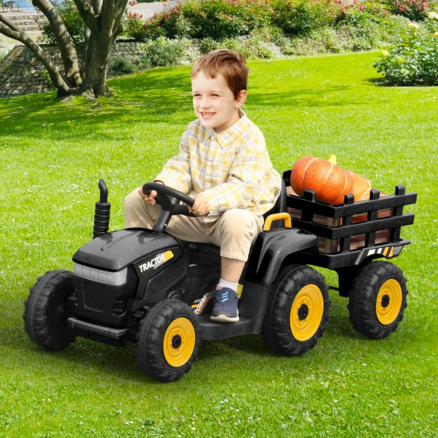 12V Electric Ride-On Kids Tractor with Battery-Powered Toy Car and Trailer - Image 12