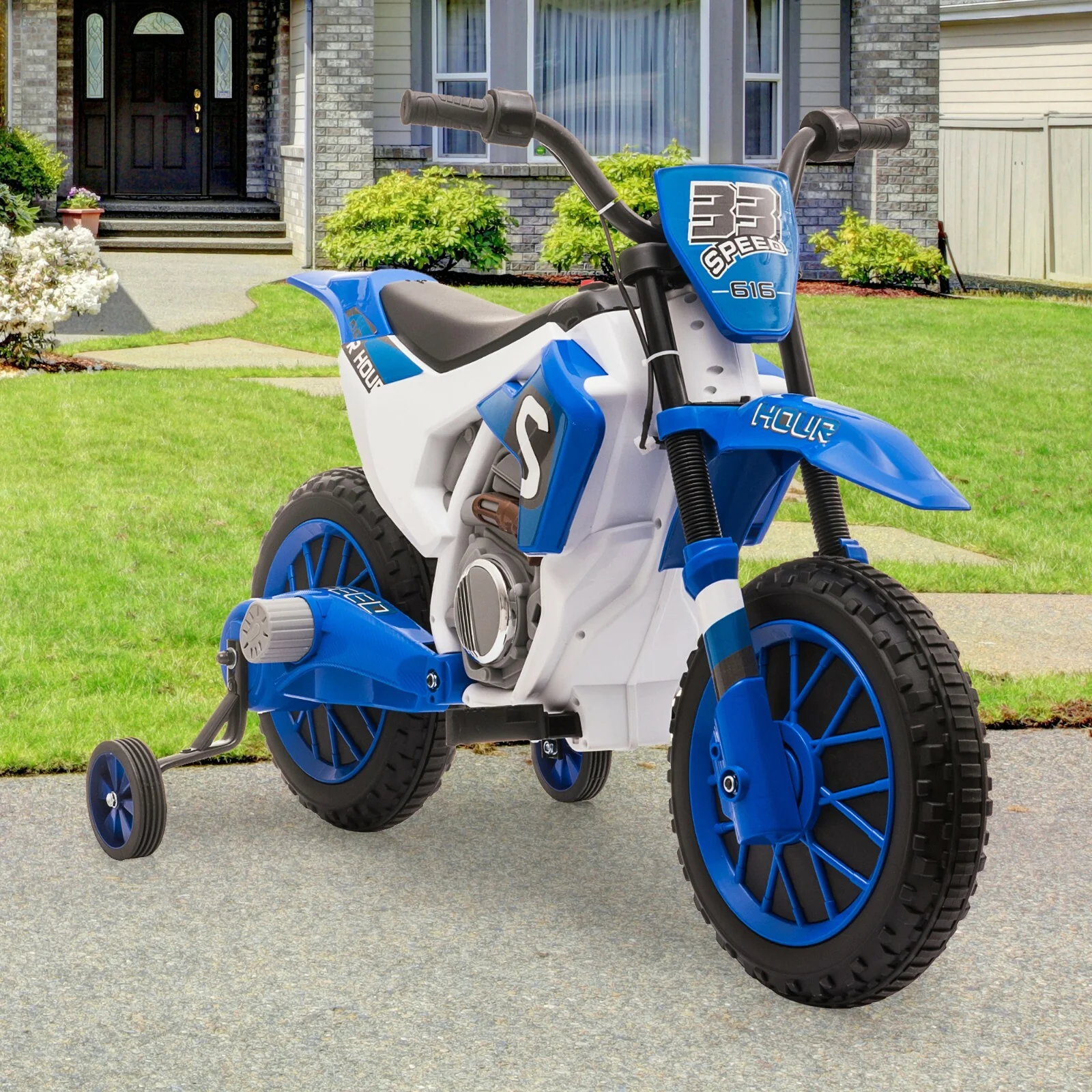 12V Kids Electric Ride-On Motorcycle with Training Wheels and 2 Speeds - Image 8