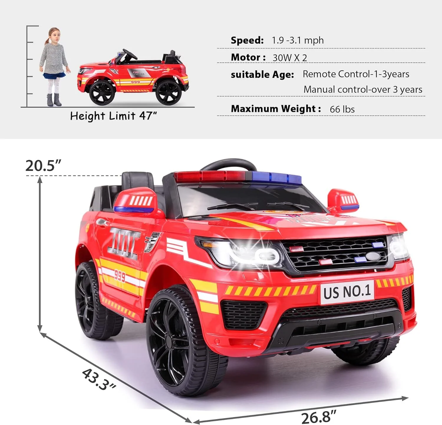 12V Kids Electric Police Ride-On Car with Remote Control and Siren - Image 7