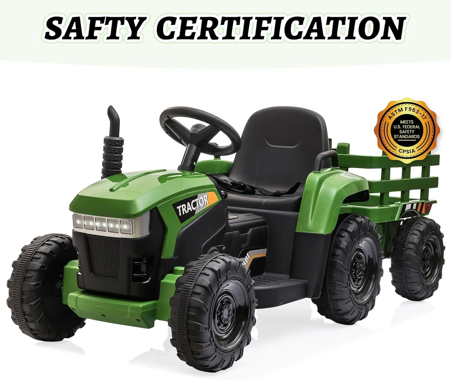 12V Battery-Powered Kids Ride-On Tractor Toy with Trailer and 35W Dual Motors - Image 7