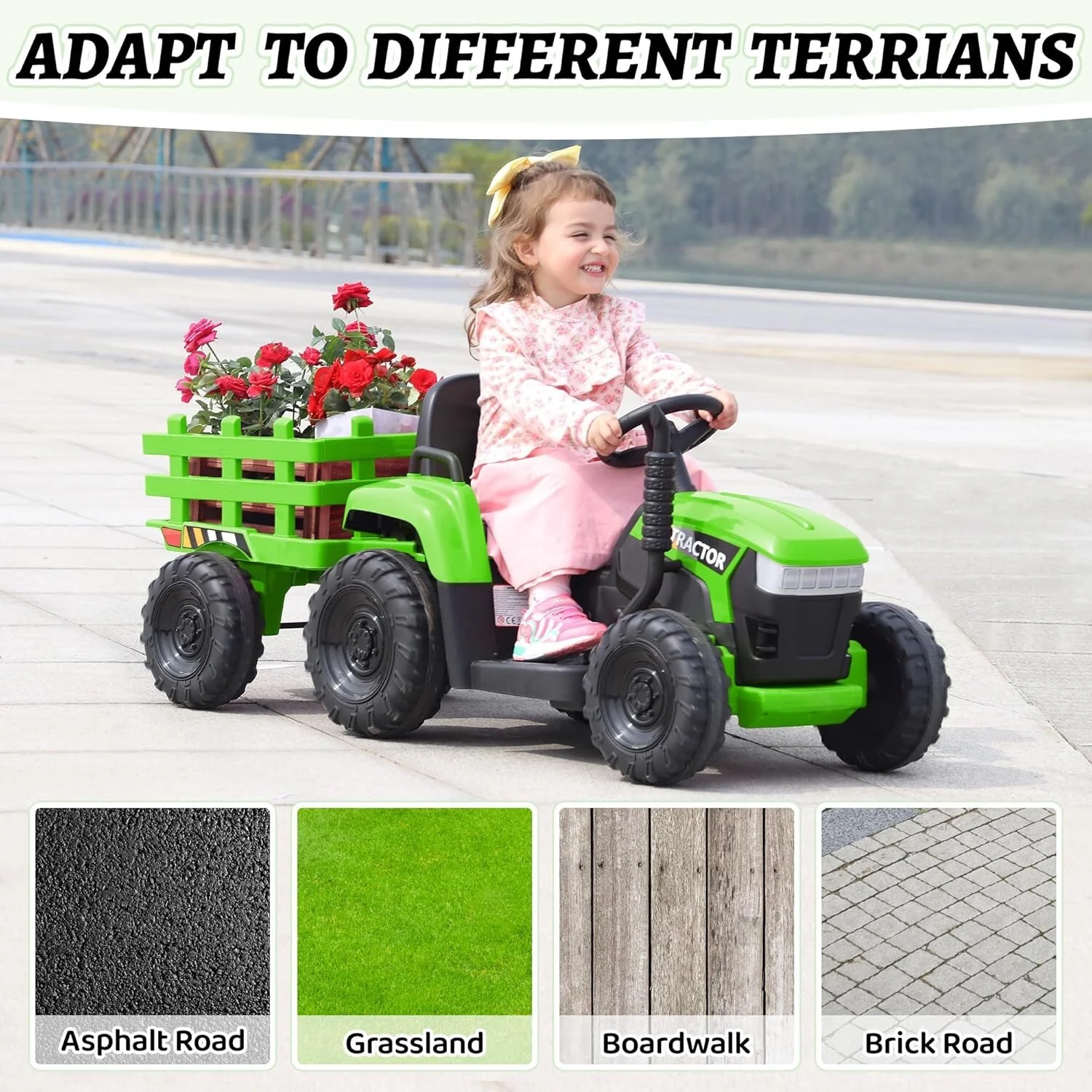 12V Battery-Powered Ride-On Tractor Toy with Trailer for Toddlers - Image 6