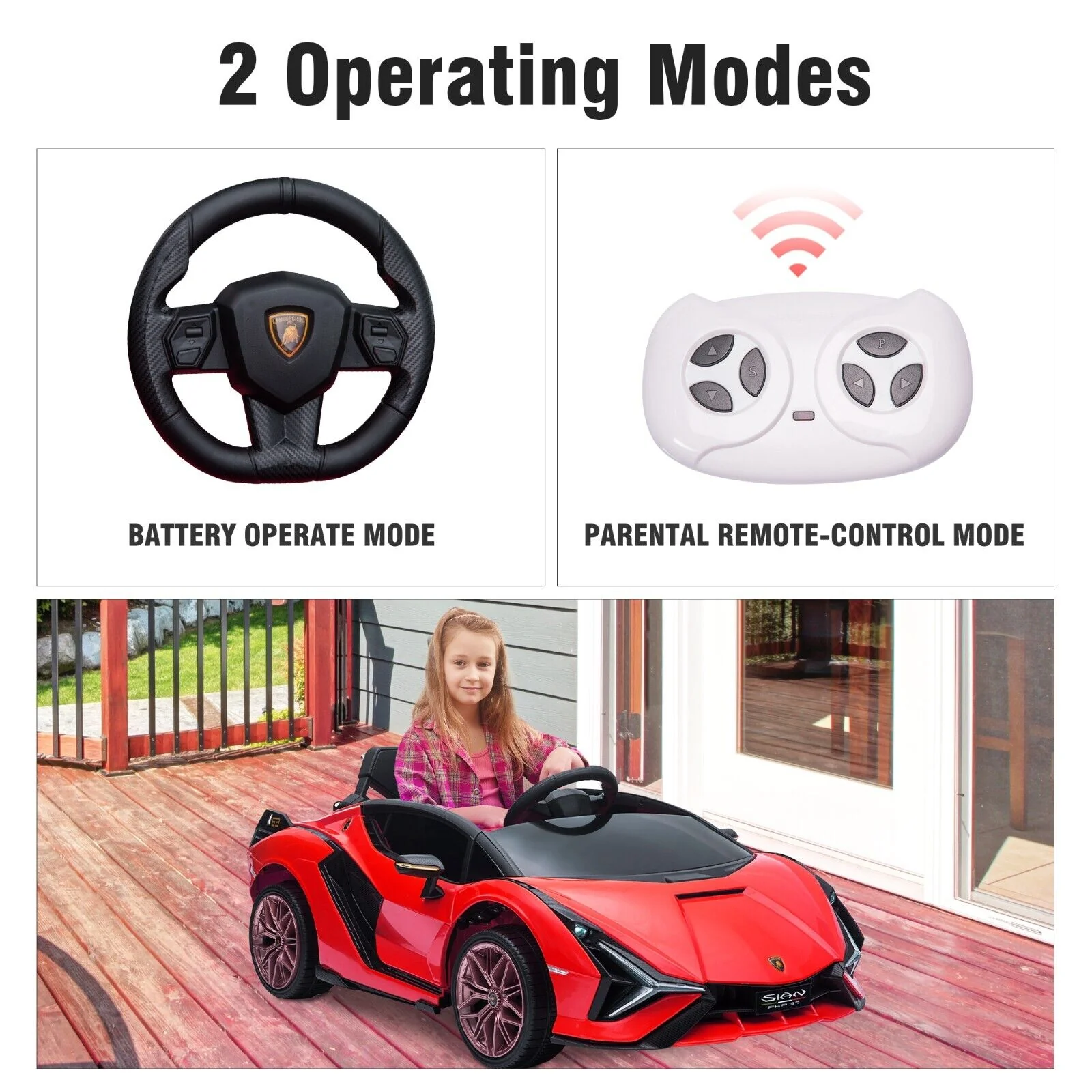 TOBBI 12V Lamborghini SIAN Electric Car for Kids with Remote Control - Red - Image 9