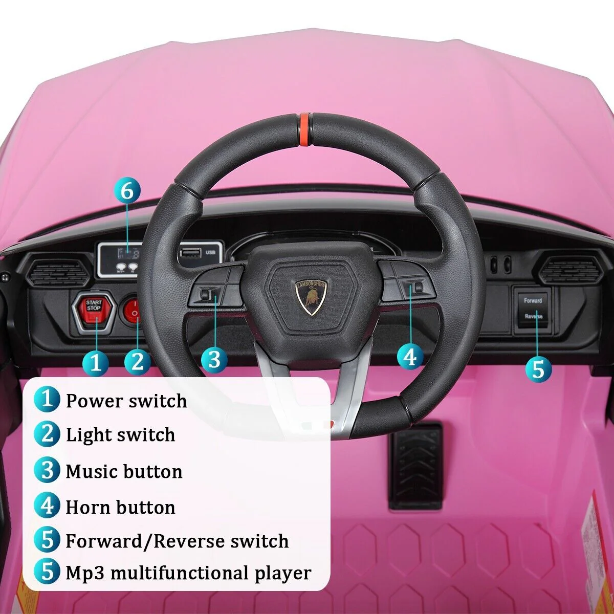 TOBBI 12V Lamborghini SUV Ride-On Car for Kids with Remote Control, MP3 Player, and Pink Color - Image 9