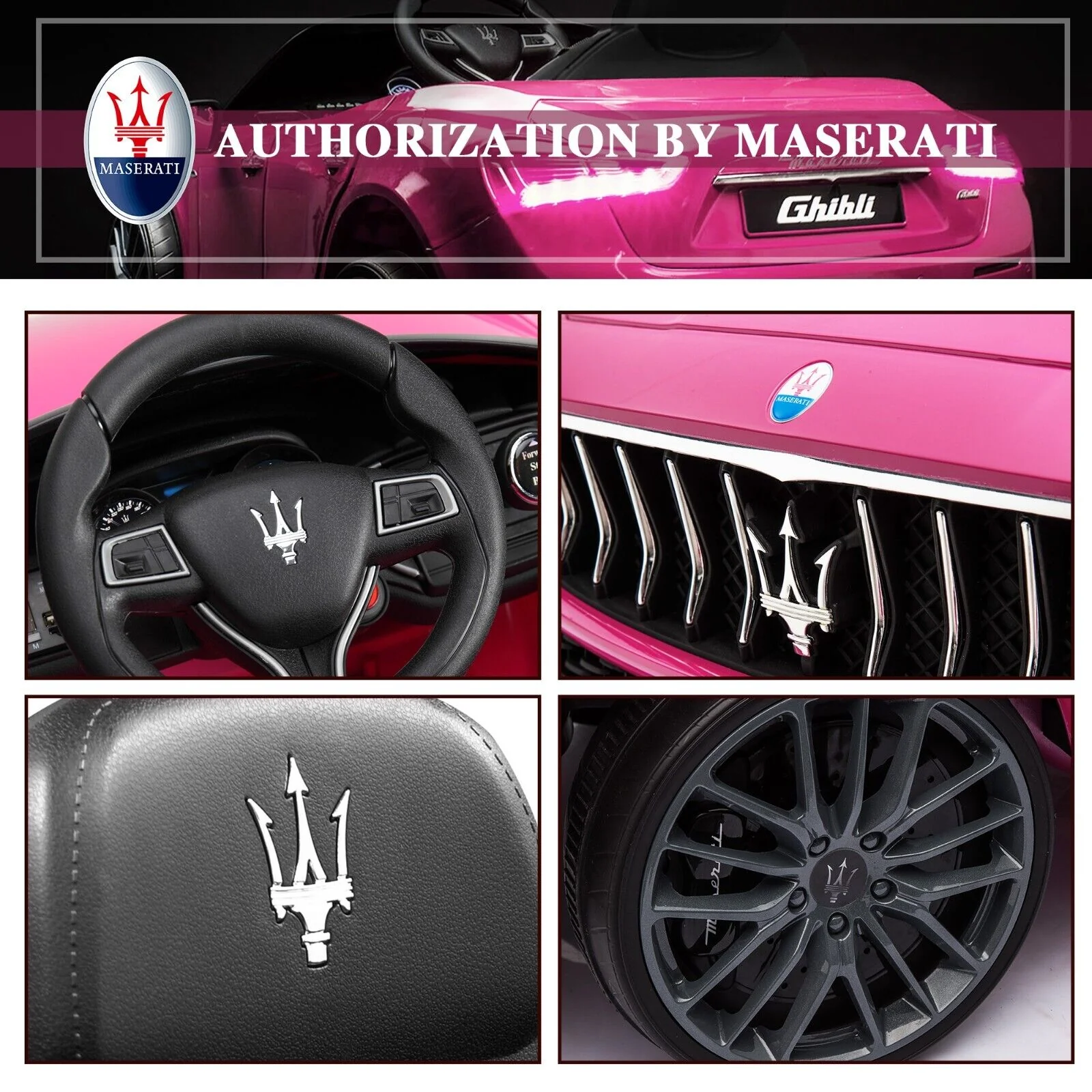 TOBBI 12V Licensed Maserati Gbili Kids Ride on Car with Remote Control, Pink - Image 11