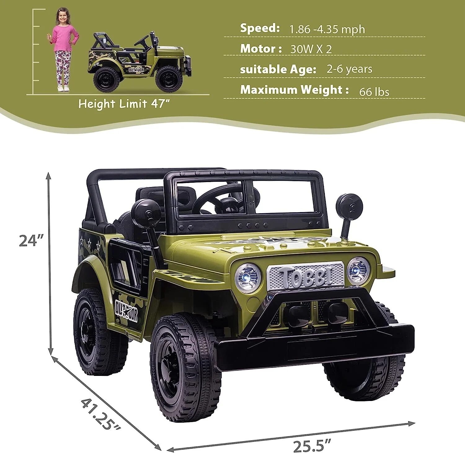 12V Battery-Powered Kids Off-Road Ride-On Truck with 4 Wheels - Image 3