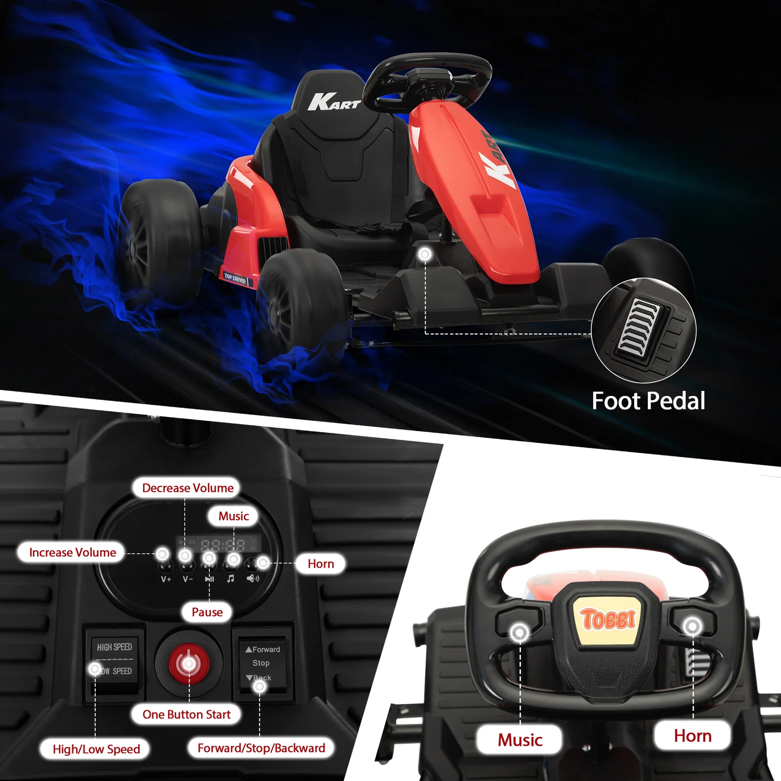 24V Kids Electric Drifting Go-Kart with Dual 85W Motors, 8mph Max Speed, and Built-in Music - Image 8