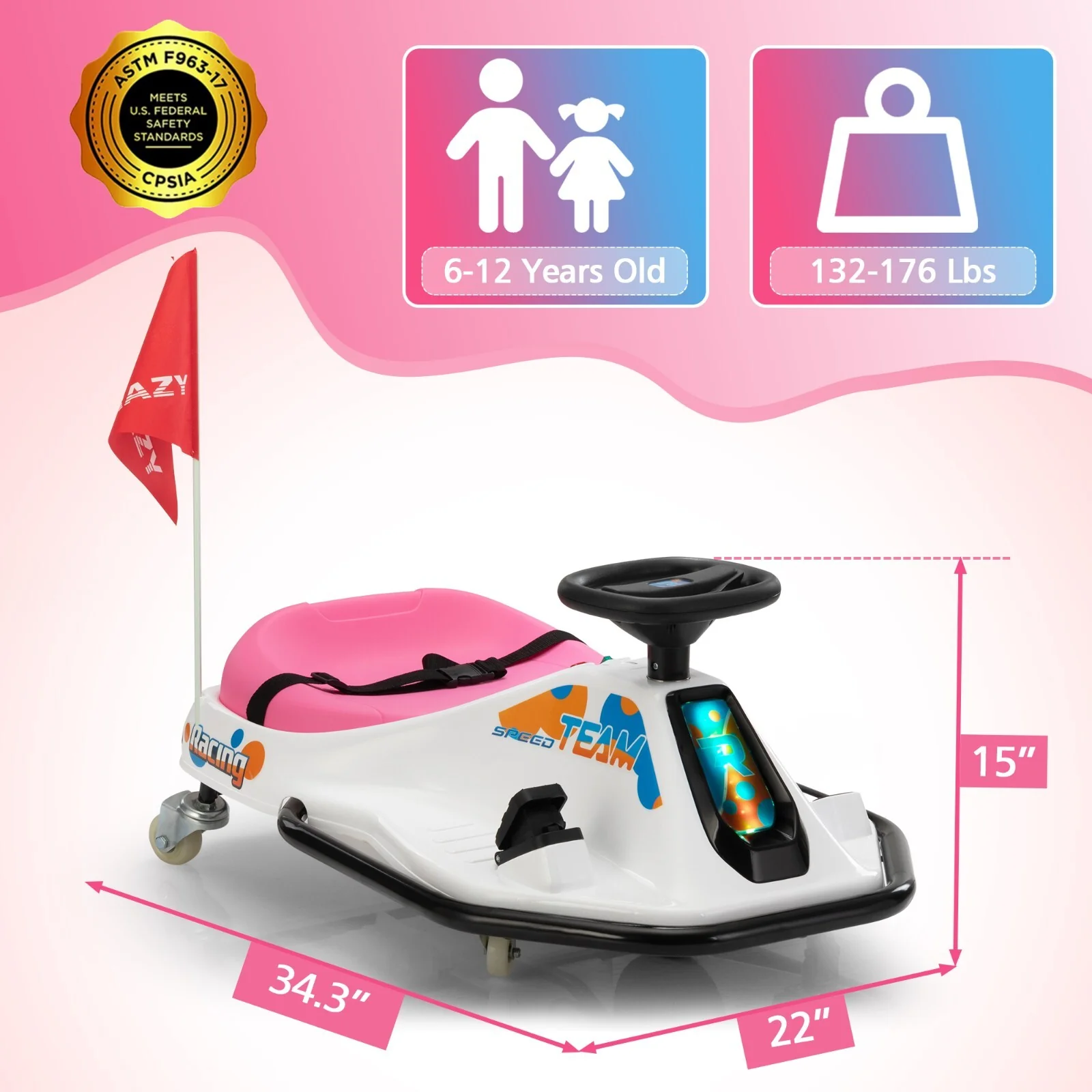 24V Electric Ride-On Drift Go-Kart Toy for Kids Ages 6-12 - Image 8