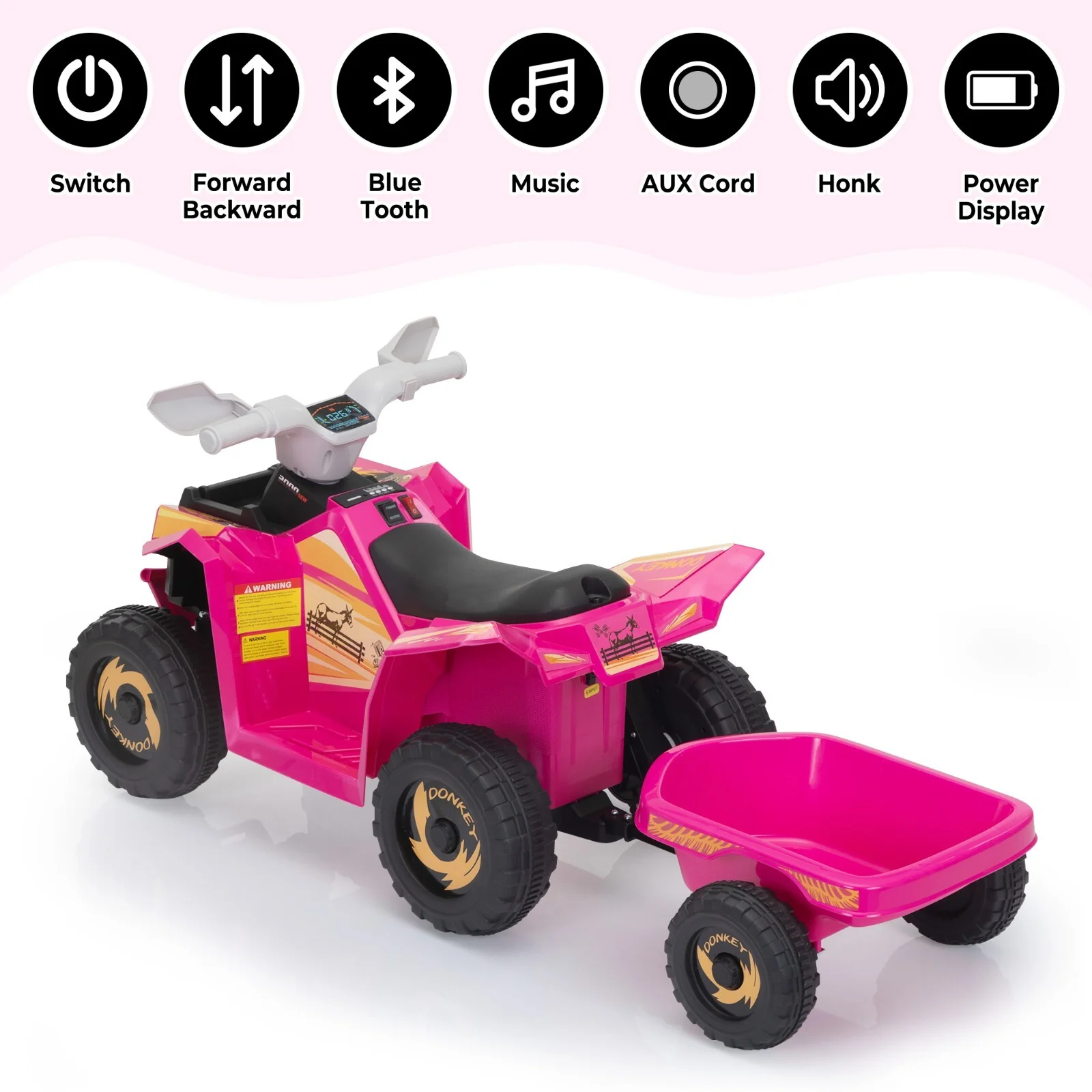 6V Kids Electric Ride-On ATV Tractor with 4 Wheels, Trailer, and Music - Image 10