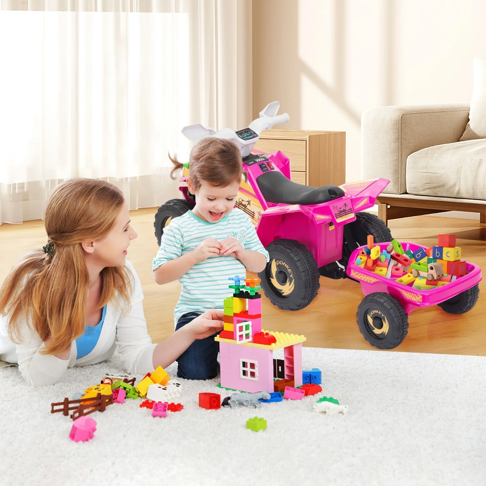 6V Kids Electric Ride-On ATV Tractor with 4 Wheels, Trailer, and Music - Image 11
