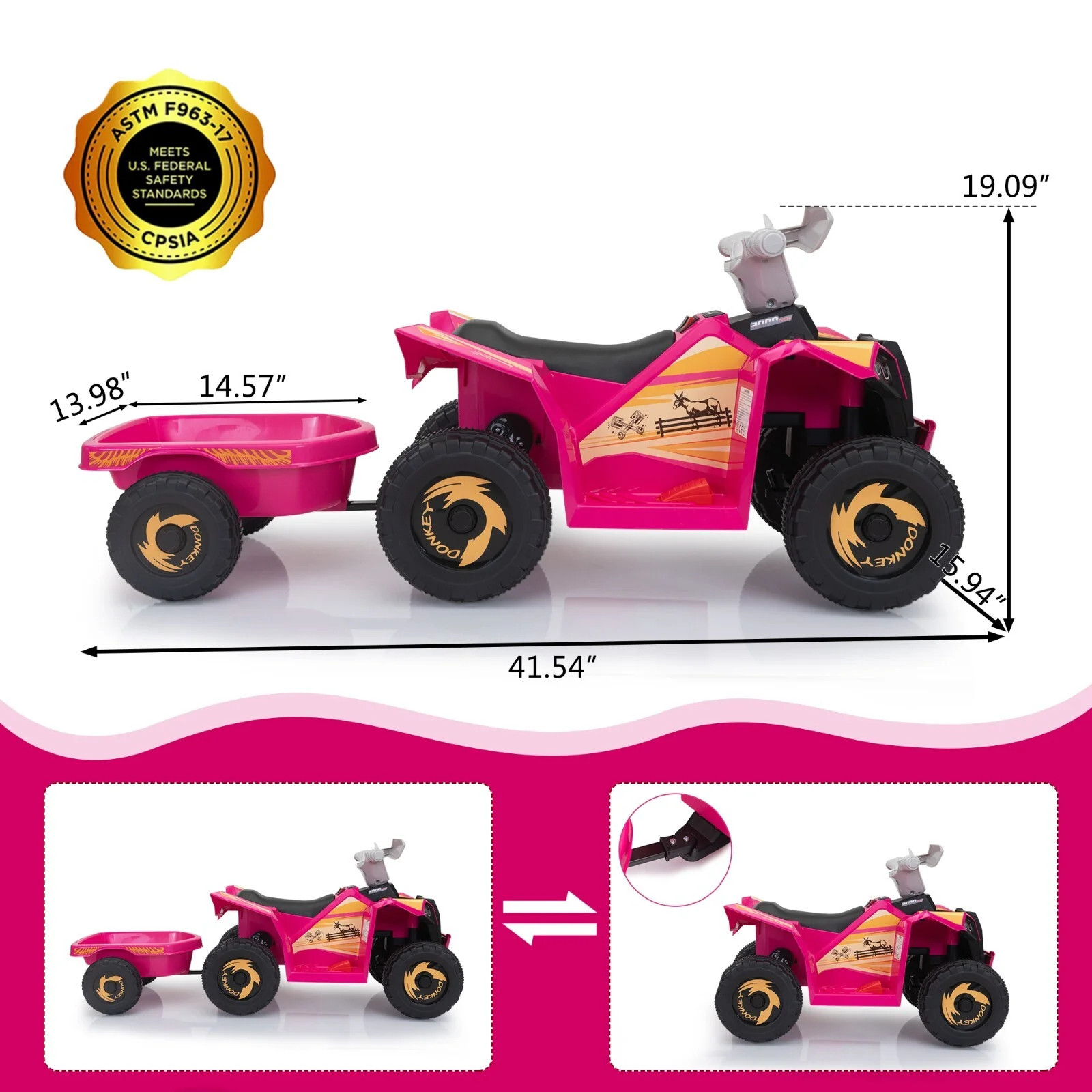 6V Electric Ride-On Quad Bike with Trailer for Toddlers Ages 3-6 - Image 4