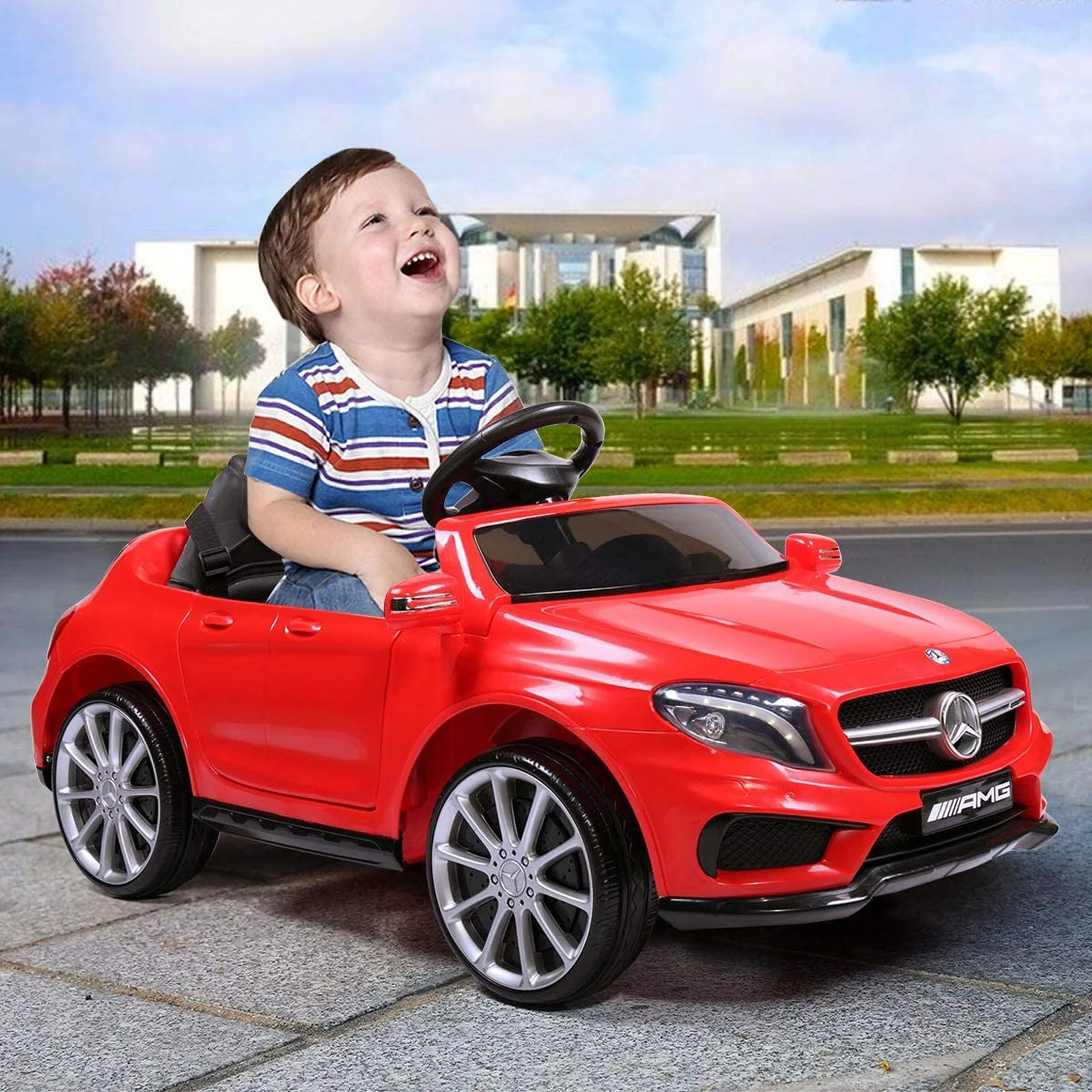 TOBBI 6V Kids Electric Ride-On Mercedes Benz Car in Red - Image 9