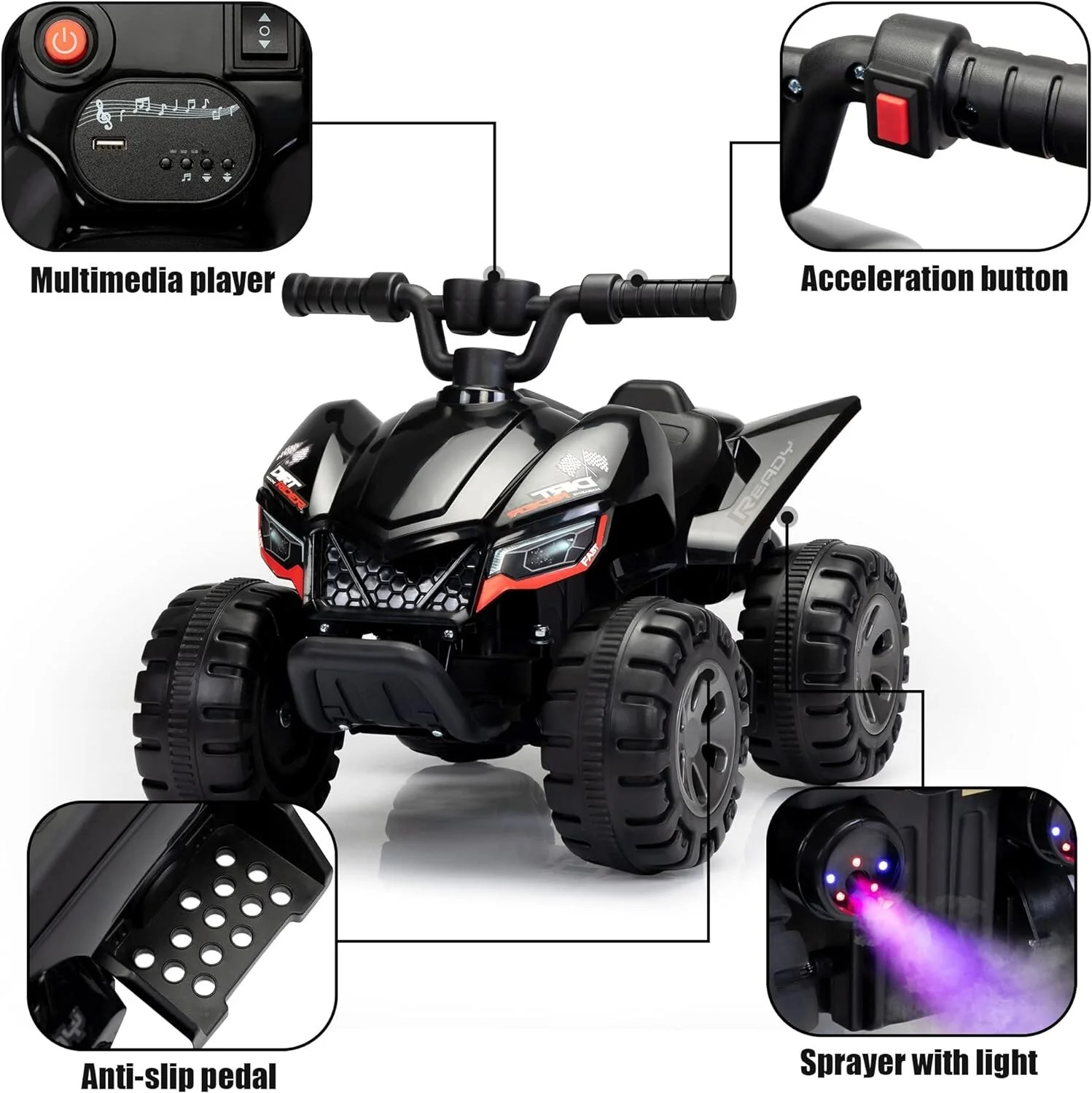 6V Battery-Powered Kids Electric Ride-On ATV Quad Car with Music and LED Lights - Image 4