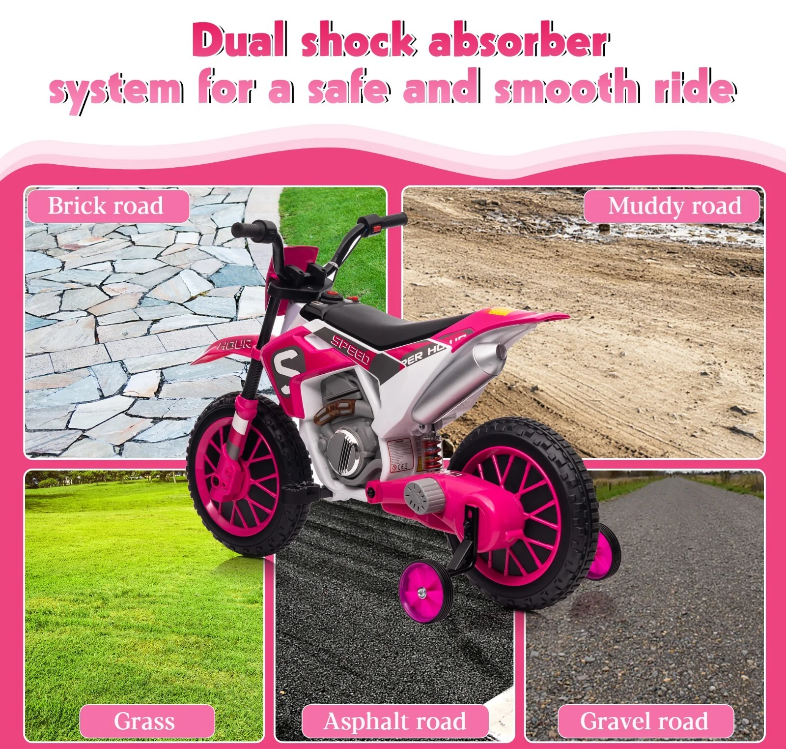 Electric 12V Kids Ride-On Dirt Bike Motorcycle with Training Wheels and 2 Speeds - Image 12