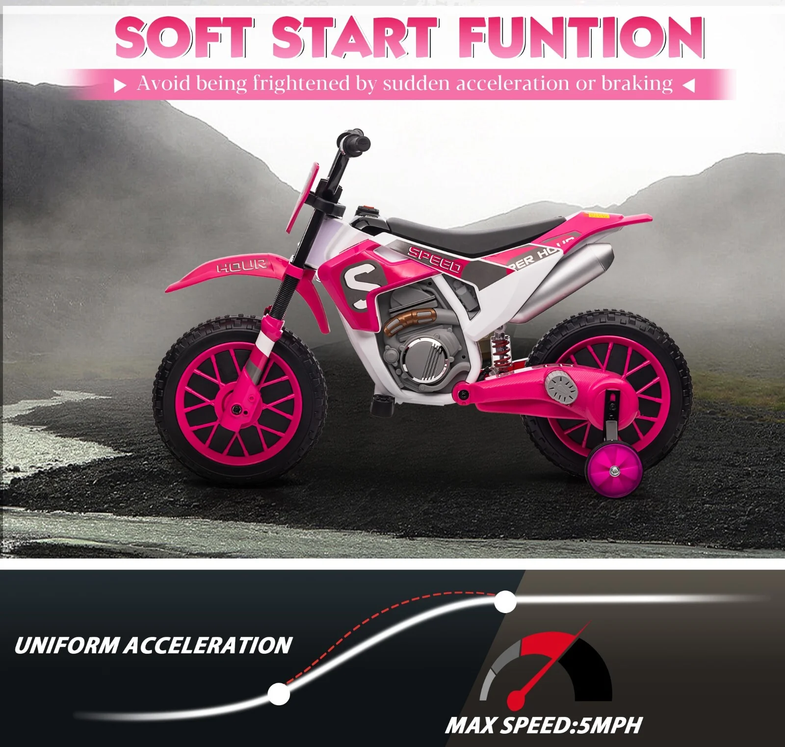 Electric 12V Kids Ride-On Dirt Bike Motorcycle with Training Wheels and 2 Speeds - Image 13