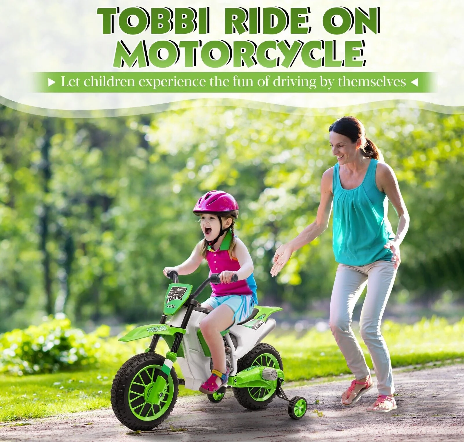TOBBI Kids Electric Motorbike with Training Wheels - All-in-One Kid-Powered Ride - Image 11