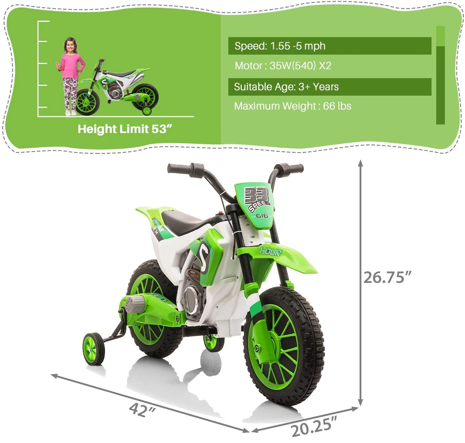 TOBBI Kids Electric Motorbike with Training Wheels - All-in-One Kid-Powered Ride - Image 2