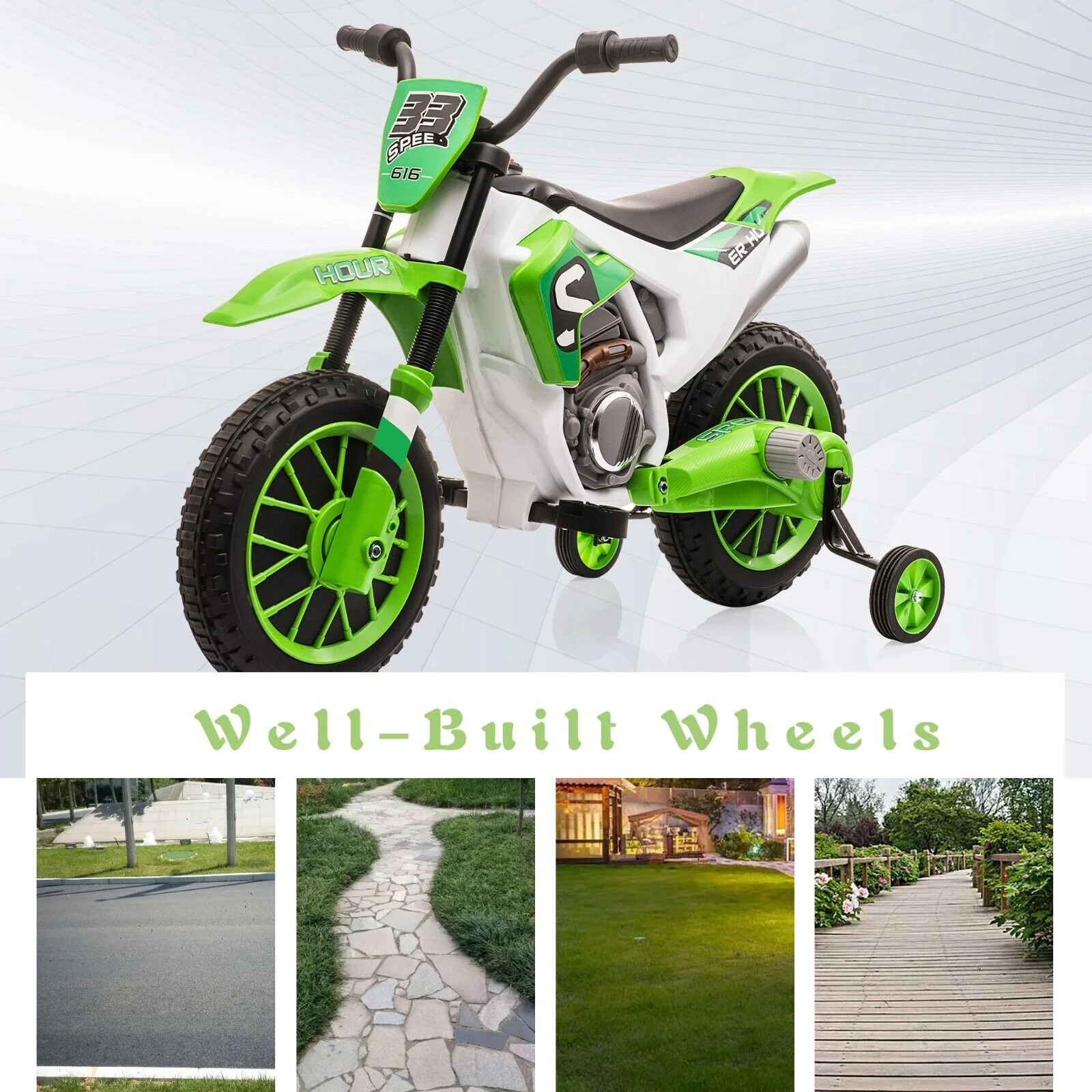 TOBBI Kids Electric Motorbike with Training Wheels - All-in-One Kid-Powered Ride - Image 8