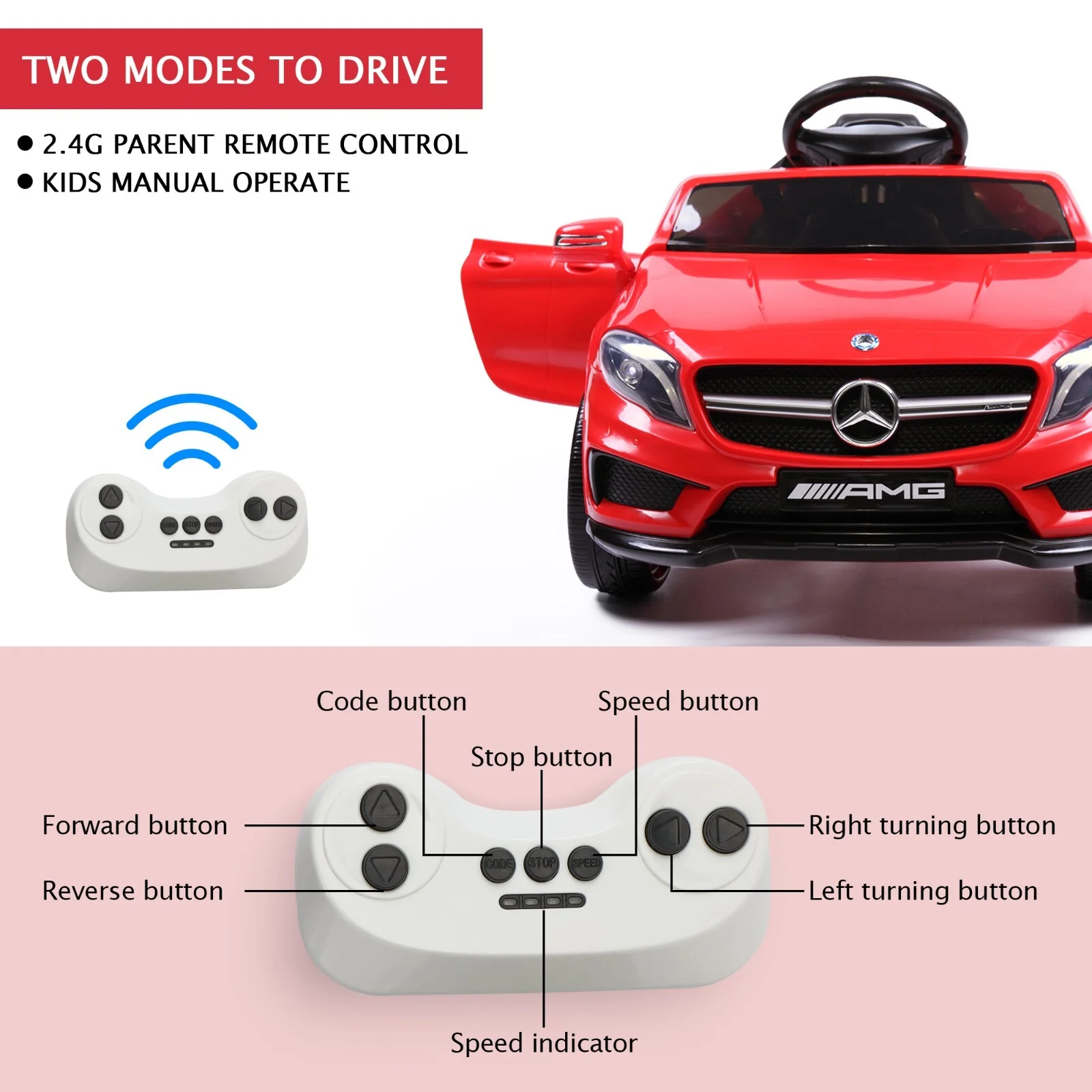 Kids Licensed Mercedes Benz Ride-On Car with 2.4G Remote Control - Red - Image 6