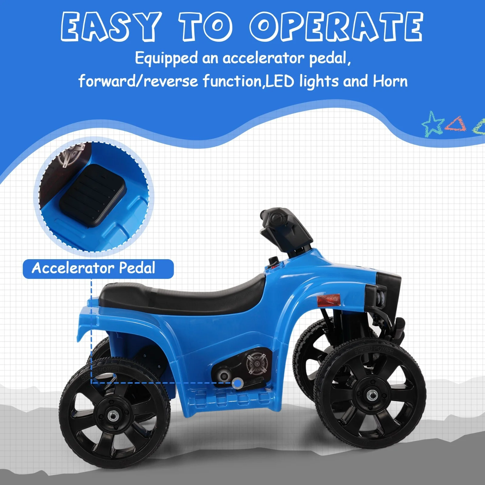 Kids Electric Ride-On ATV Quad Car Toy with LED Headlights and Speed Indicator - Image 11