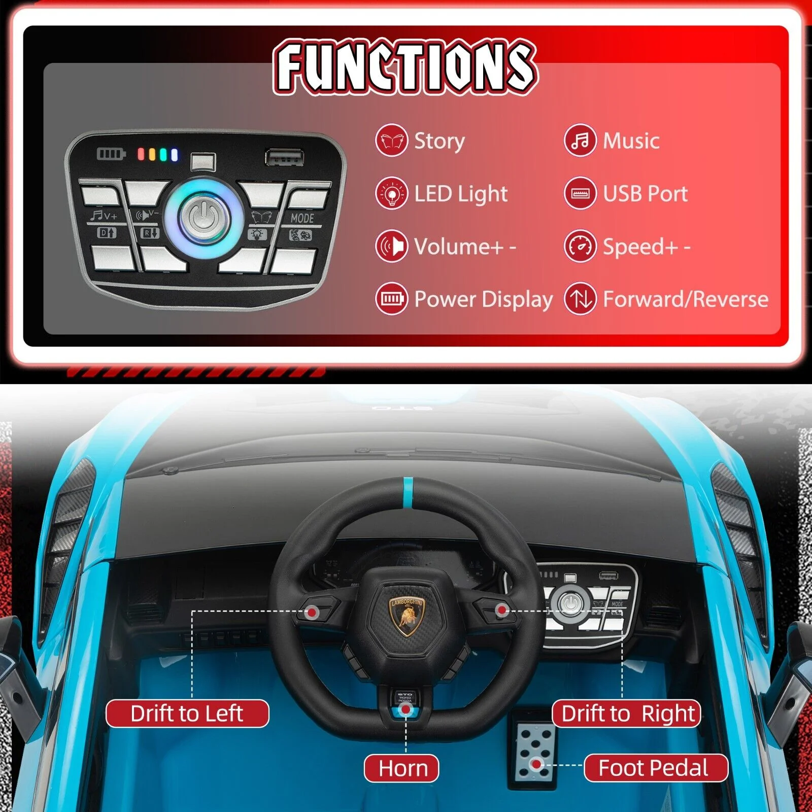 TOBBI Licensed Lamborghini STO 12V Electric Ride On Car with Remote Control for Kids - Image 10