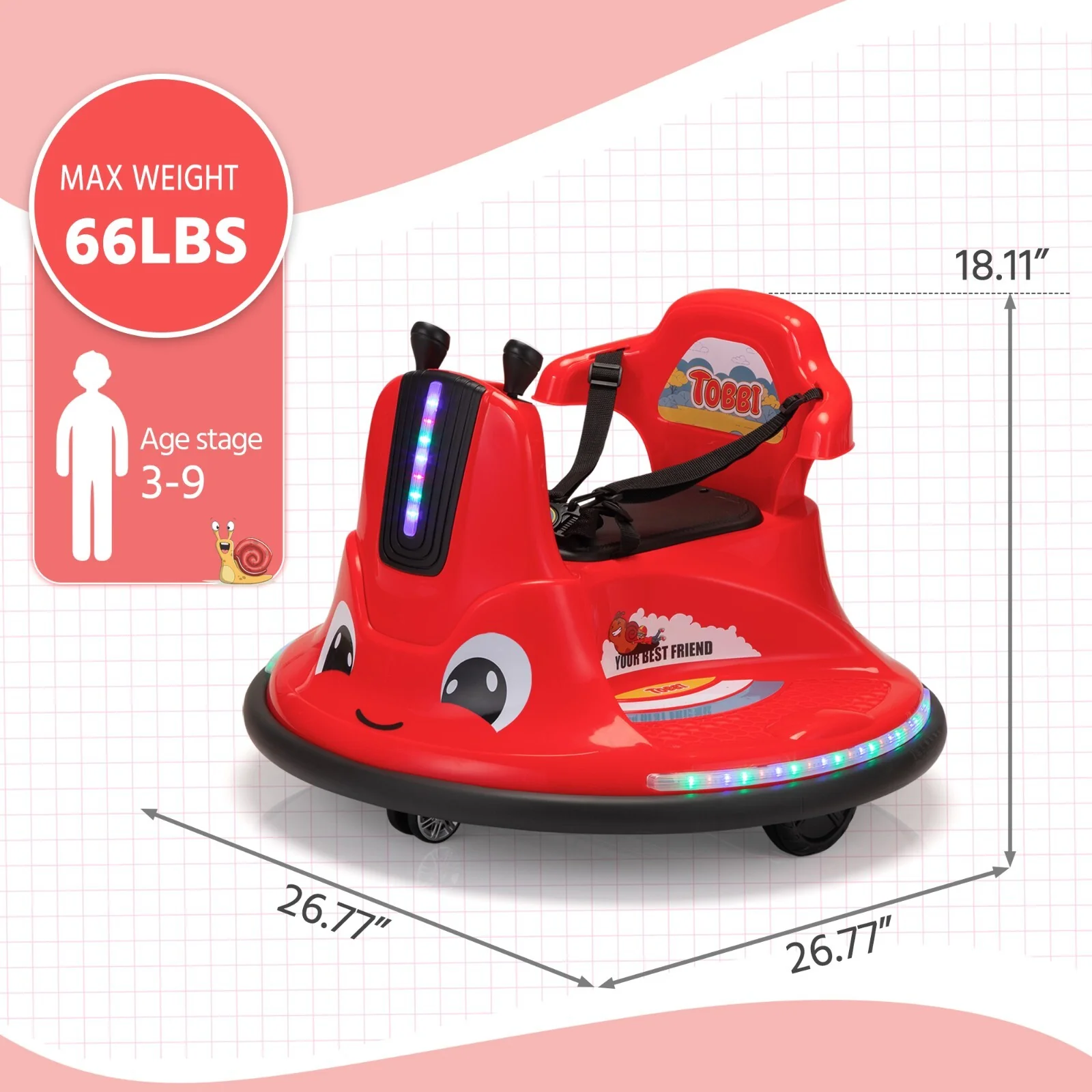 360° Spinning Ride-On Bumper Car for Kids with Remote Control and LED Lights, Red - Image 13