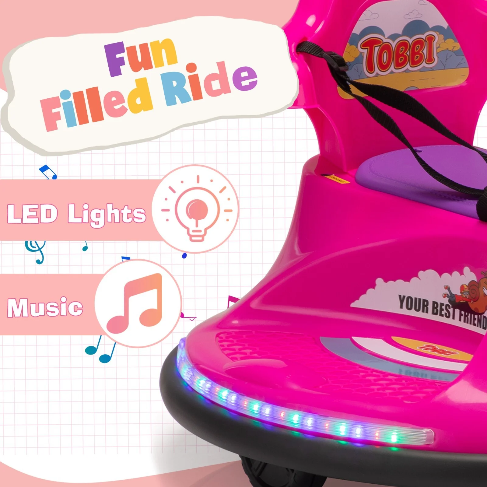 12V Electric Snail-Shaped Ride-On Car for Toddlers with 360° Rotating Bumper - Image 8