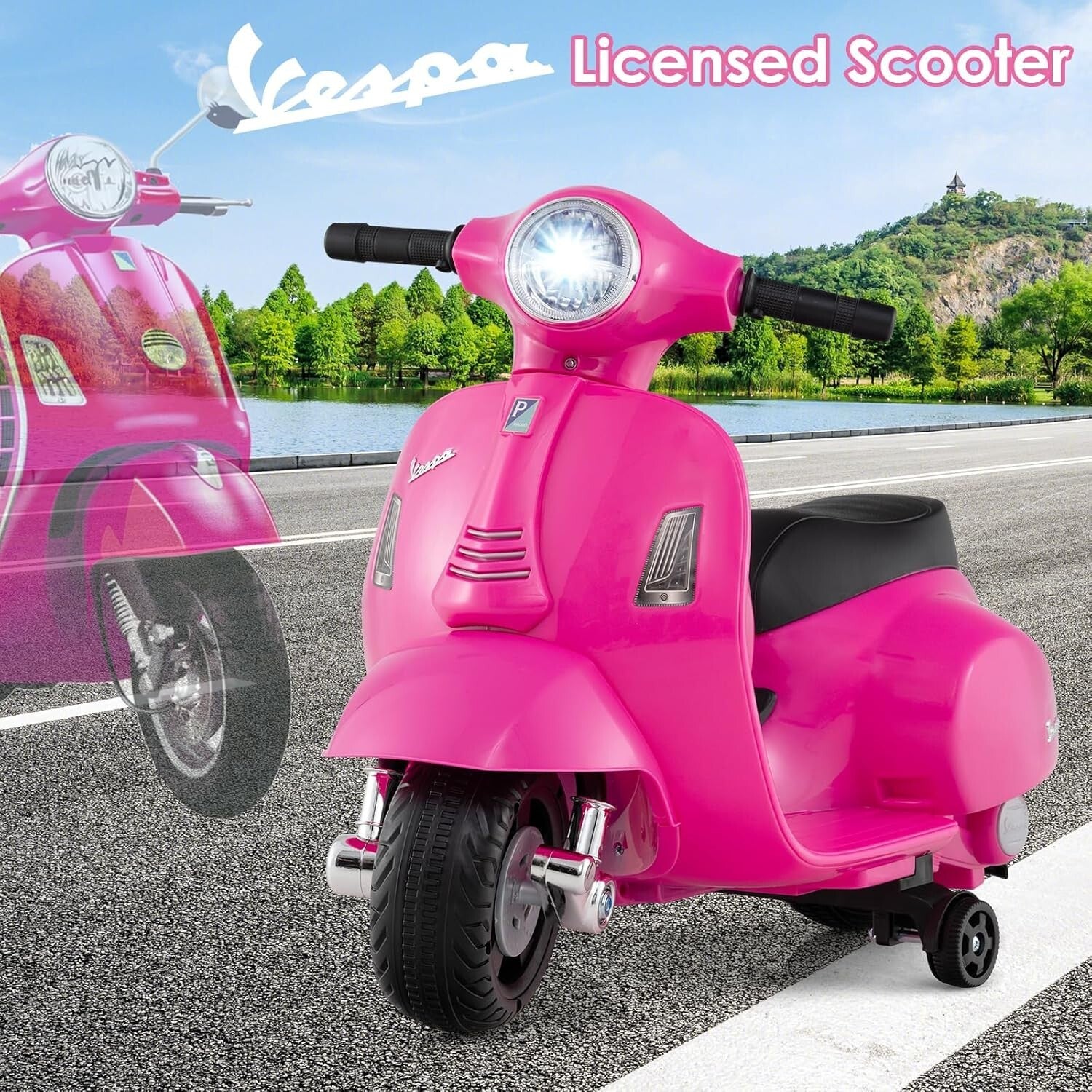 Licensed Vespa Toddler Ride-On Motorcycle with Training Wheels - Image 3