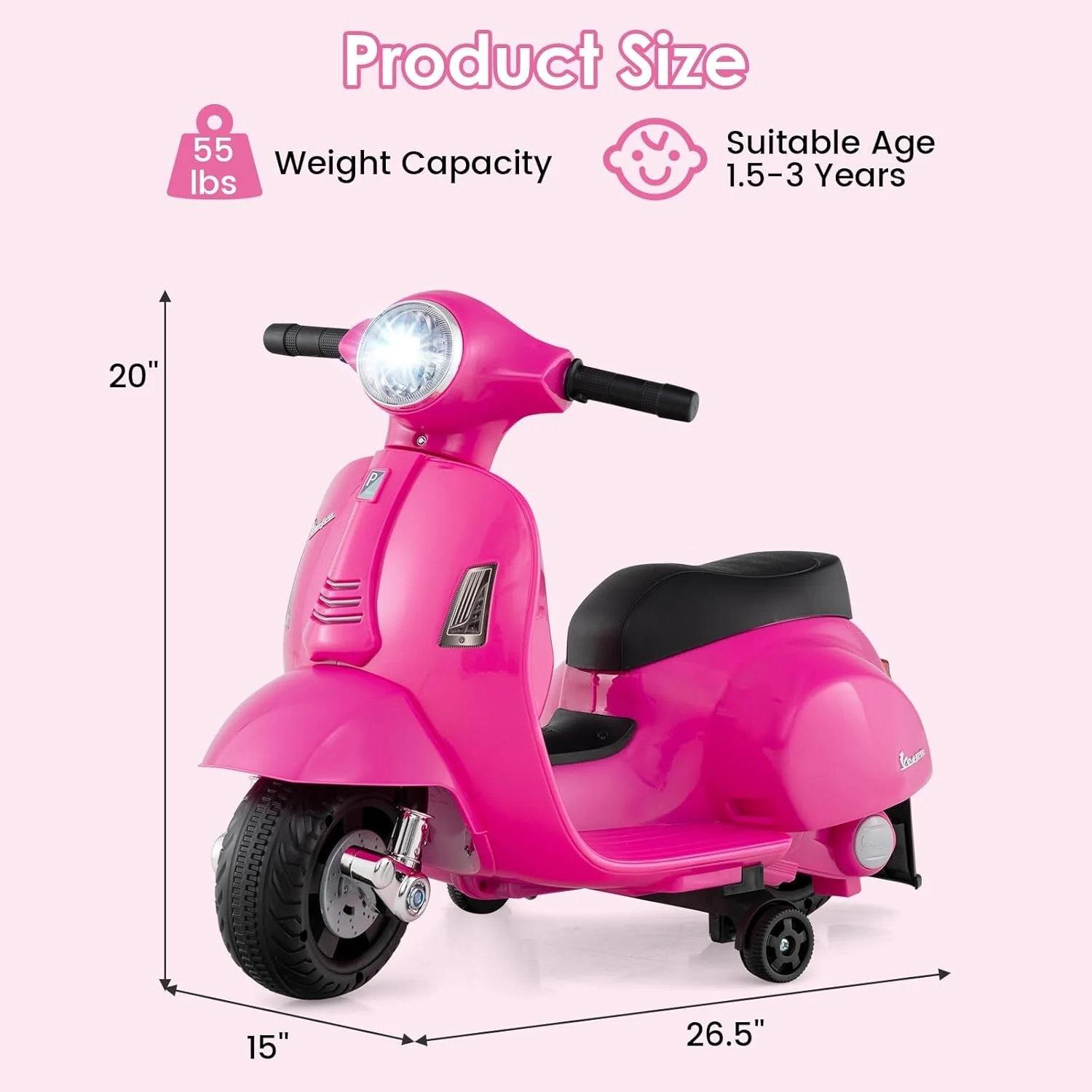 Licensed Vespa Toddler Ride-On Motorcycle with Training Wheels - Image 9