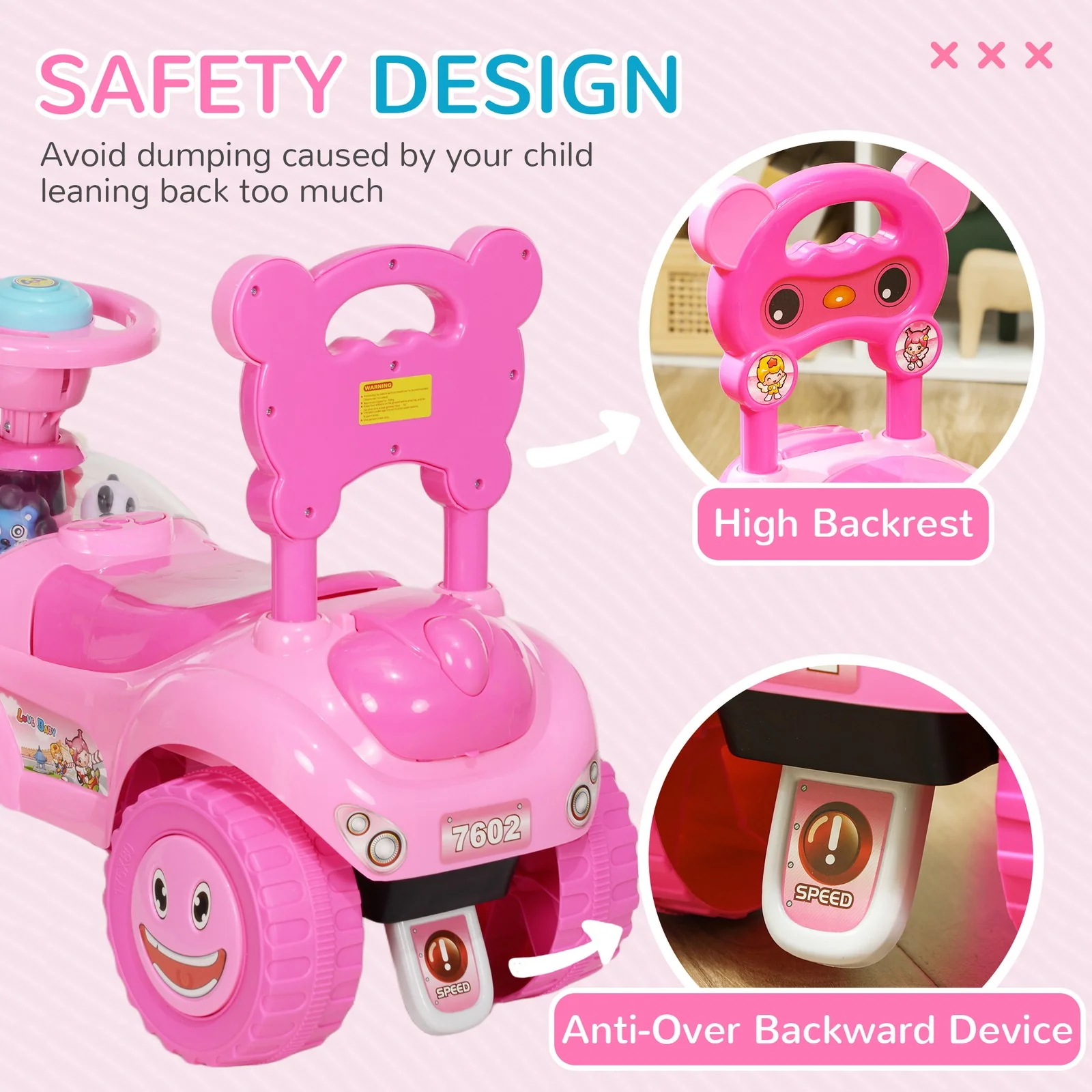 Toddler Push Ride-On Foot-to-Floor Sliding Car for Kids Pink - Image 5
