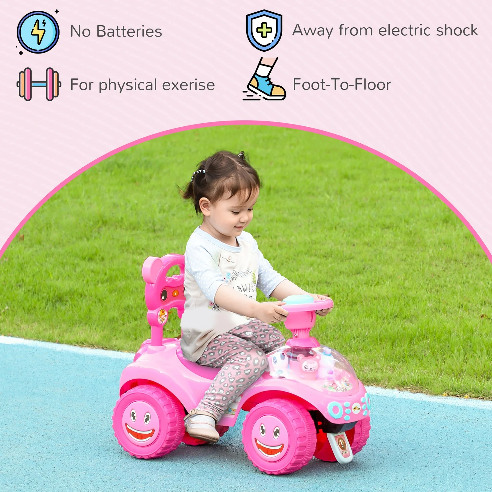 Toddler Push Ride-On Foot-to-Floor Sliding Car for Kids Pink - Image 8