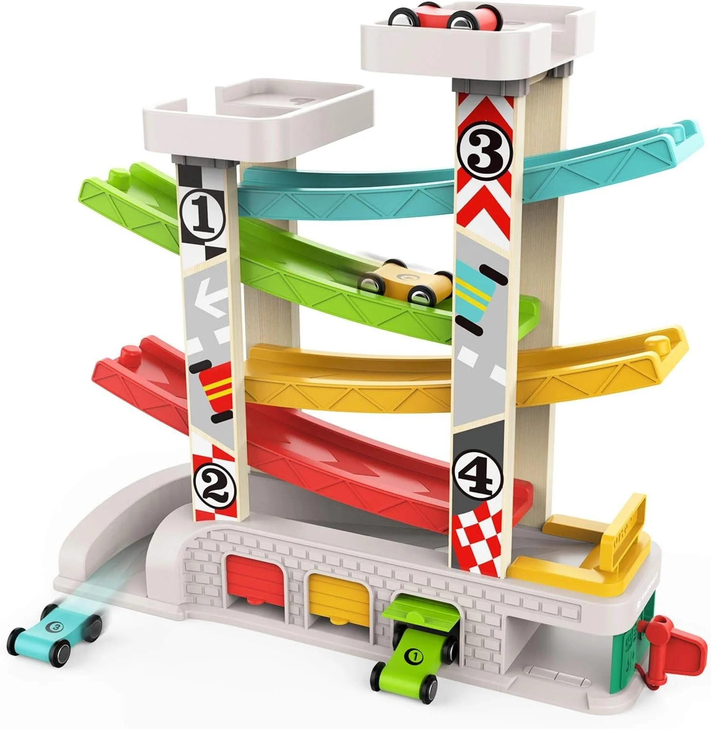 Toddler Race Track Toy with 4 Wooden Cars Montessori Learning Playset - Image 3