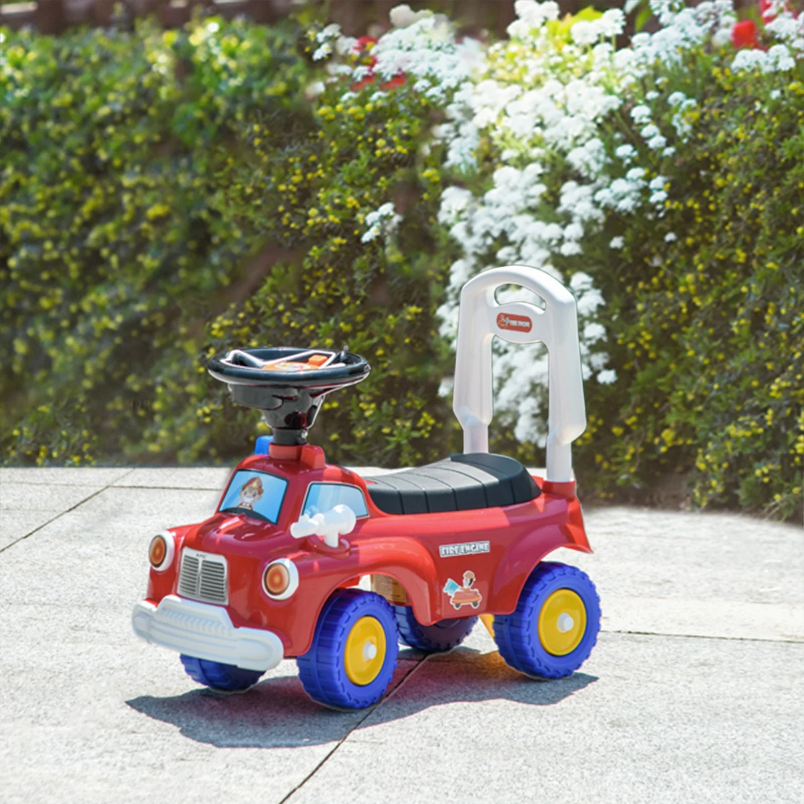 Toddler Ride-On Fire Truck with Music, Horn, and Under-Seat Storage in Red - Image 9