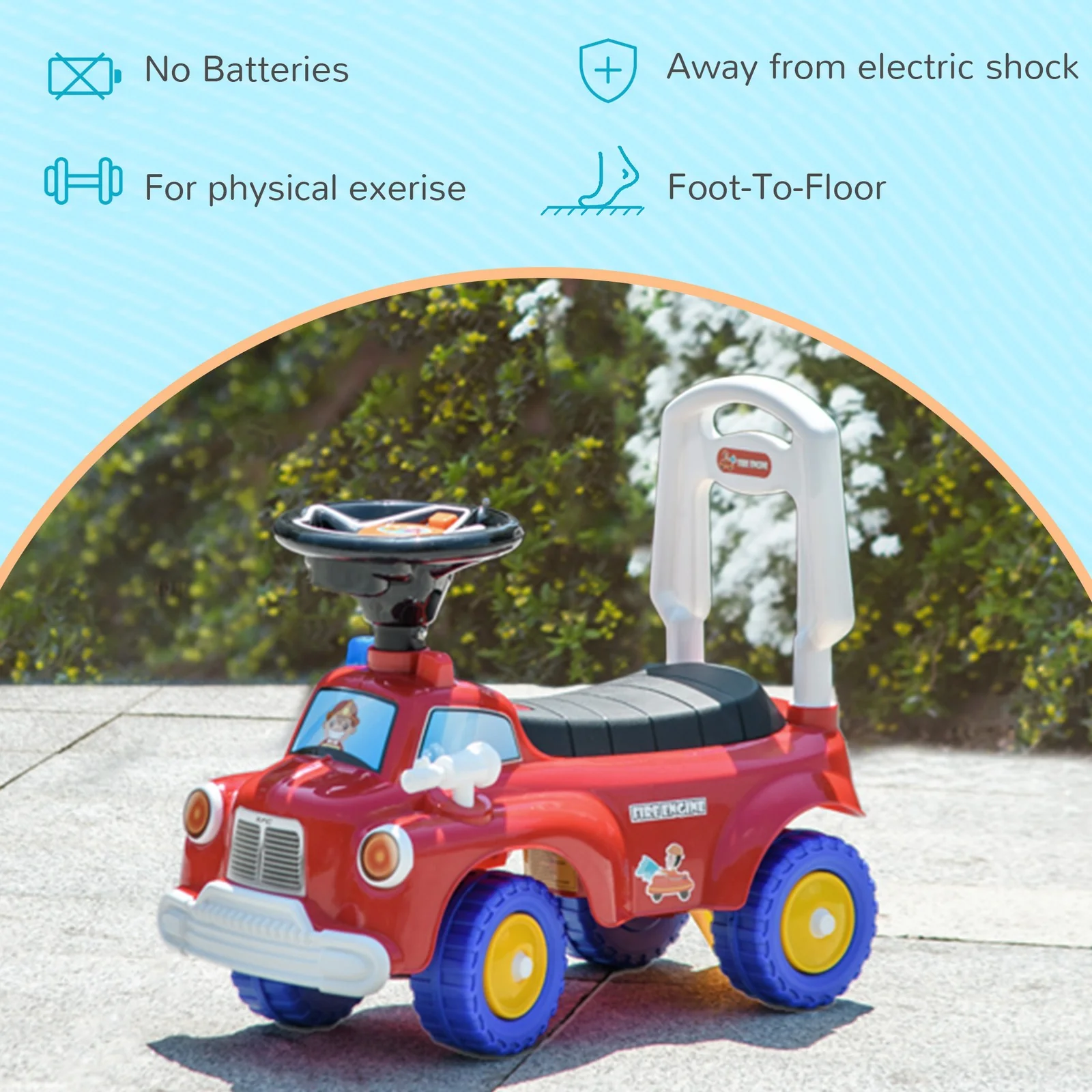 Toddler Ride-On Fire Truck with Music, Horn, and Under-Seat Storage in Red - Image 10